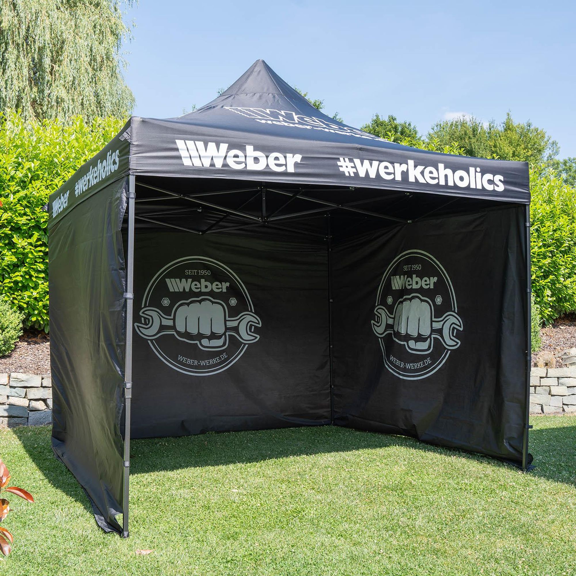 Weber #Werkeholics Easy-Up Zelt 3×3 m – inkl. 3 Einzel-Seitenplanen – wetterfest & schnell aufgebaut