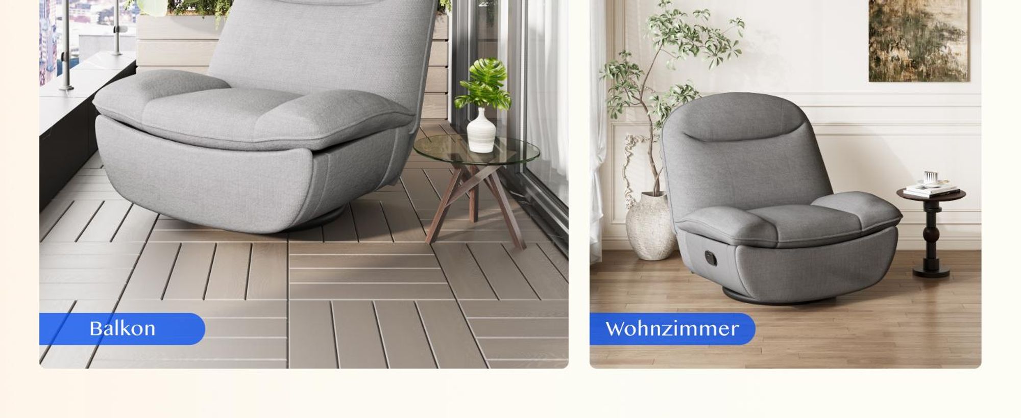 FLEXISPOT XC6 Oval Relaxsessel mit Decke, 360° drehbarer Fernsehsessel mit Liegefunktion, Rückenlehne & Fußstütze separat verstellbar, Grau