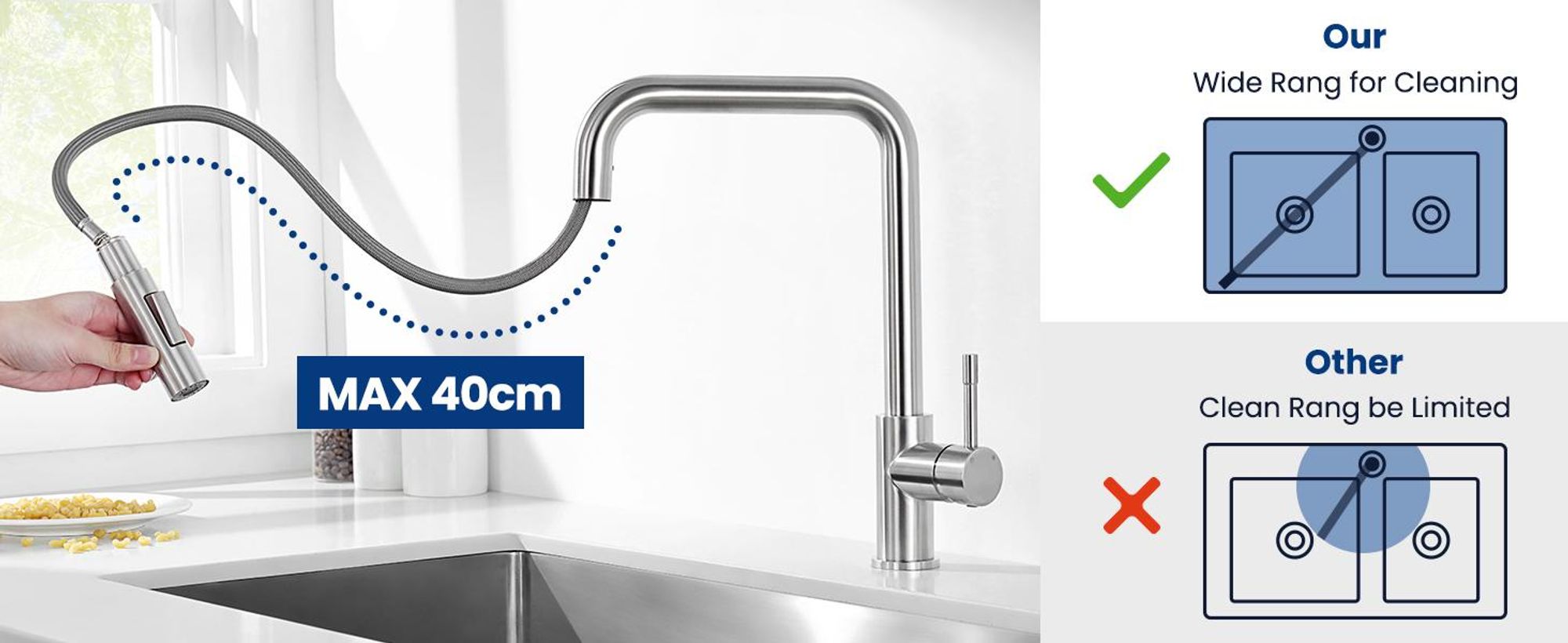 Wasserhahn Küche Ausziehbar 304 Edelstahl Brausekopf, 2 Strahlarten Spültischarmatur Gebürstet, 360° Drehbar Einhandmischer Küchenarmatur Cecipa