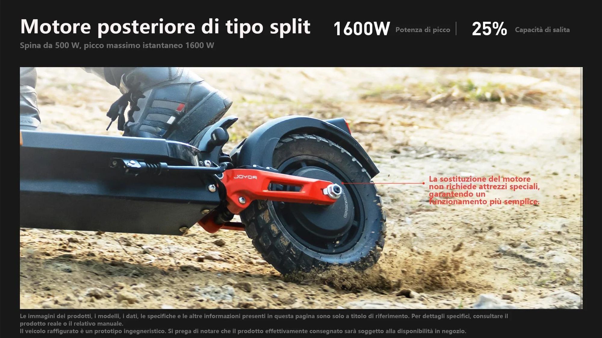 JOYOR T6E PRO Scooter elettrico pieghevole  ABE - Motore 500W Batteria 48V26AH Pneumatici off-road 10" - Nero