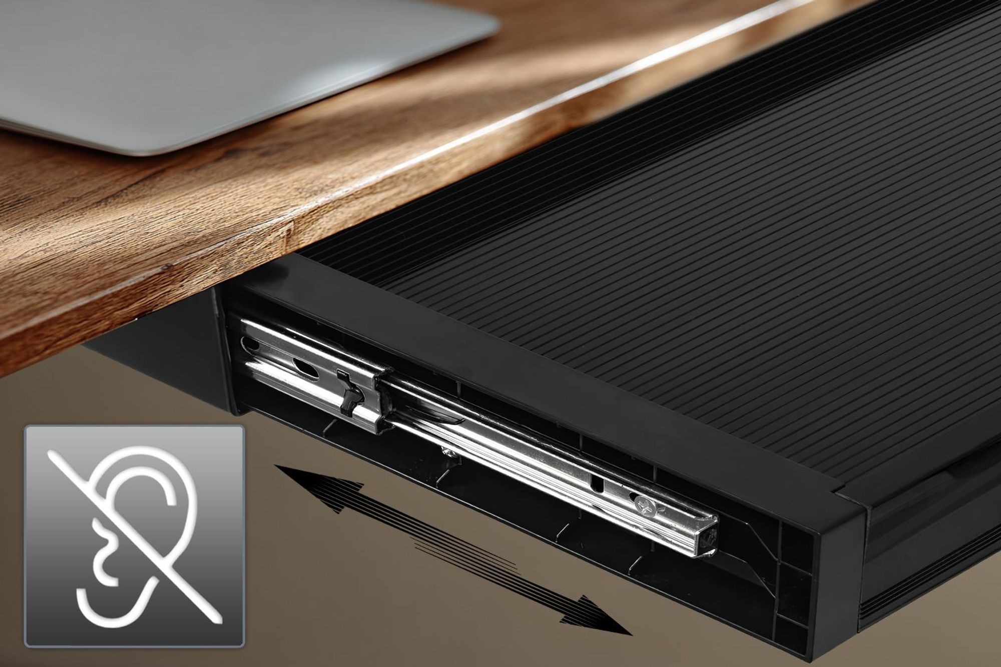 Flache Untertisch‑Schublade 758 mm | Robuste Kunststoff‑Schublade mit Stahlführungen bis 10 kg Ergo Office ER‑302