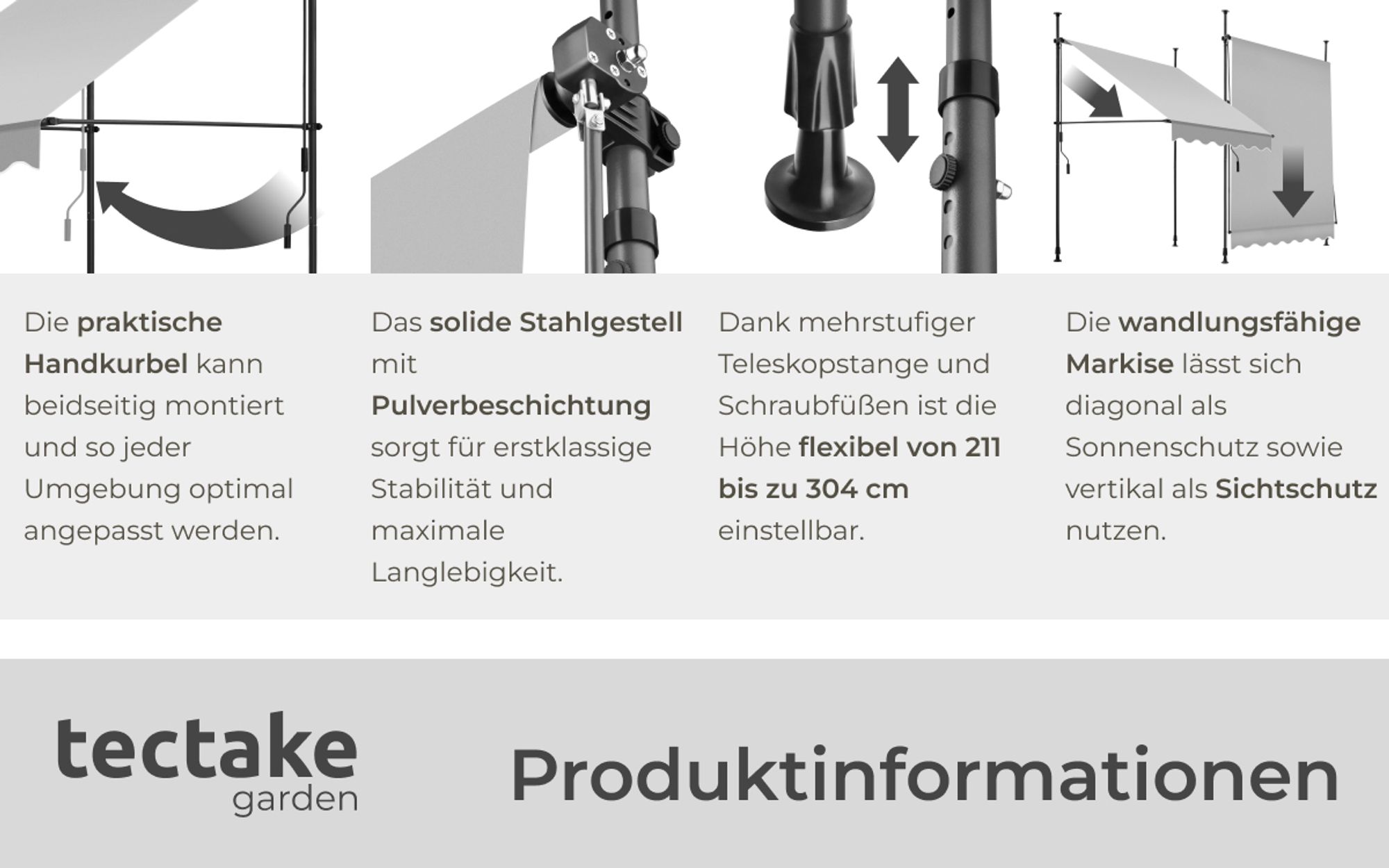 tectake® Klemmmarkise mit Handkurbel einfache Montage