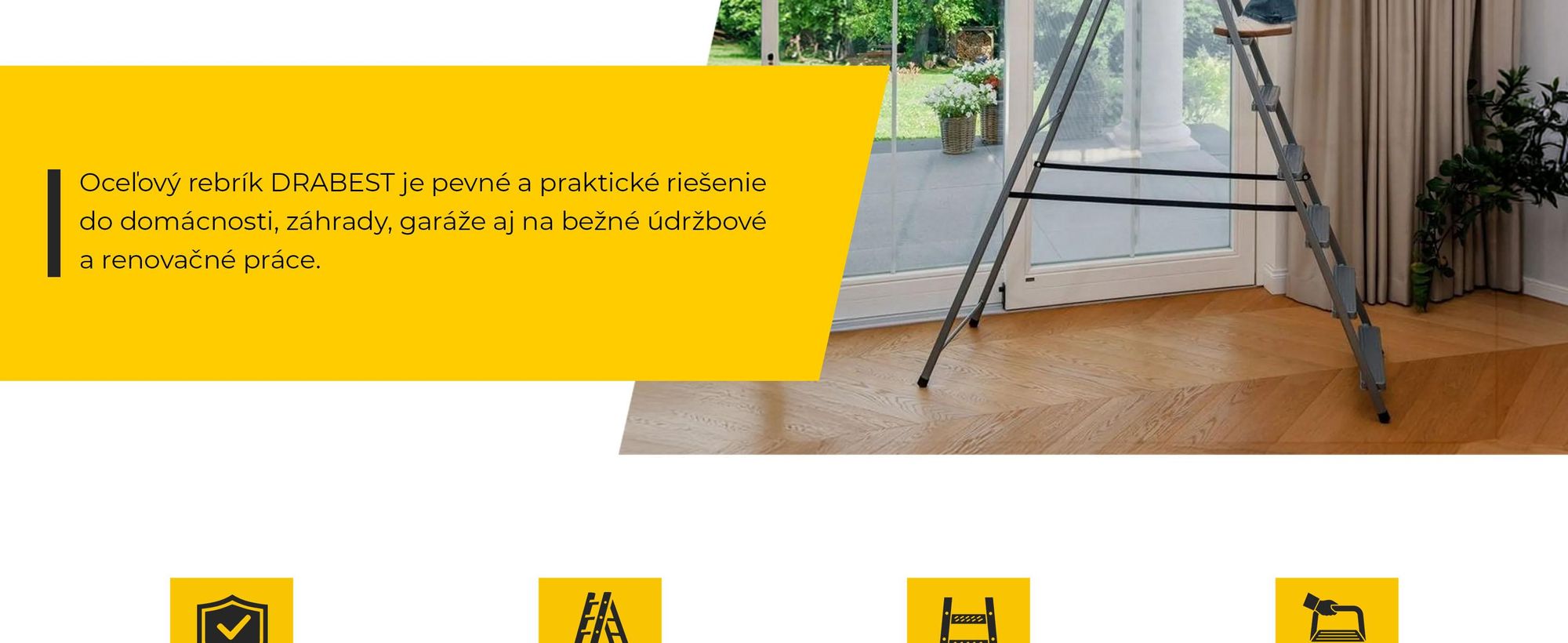 DRABEST | oceľový rebrík, rebrík pre domácnosť, rebrík 8 stupňov, skladací rebrík, oceľový, univerzálny, do 125 kg