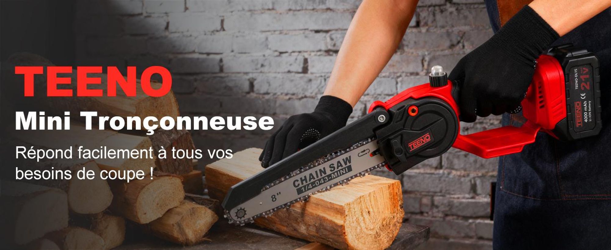 TEENO Tronconneuse a Batterie, Mini Tronçonneuse Électrique 6&8 Pouces 2-en-1, Kit avec 6 Chaînes (3×6"+3×8"),  2×4000mAh, 5500 tr/min, Taille Haie