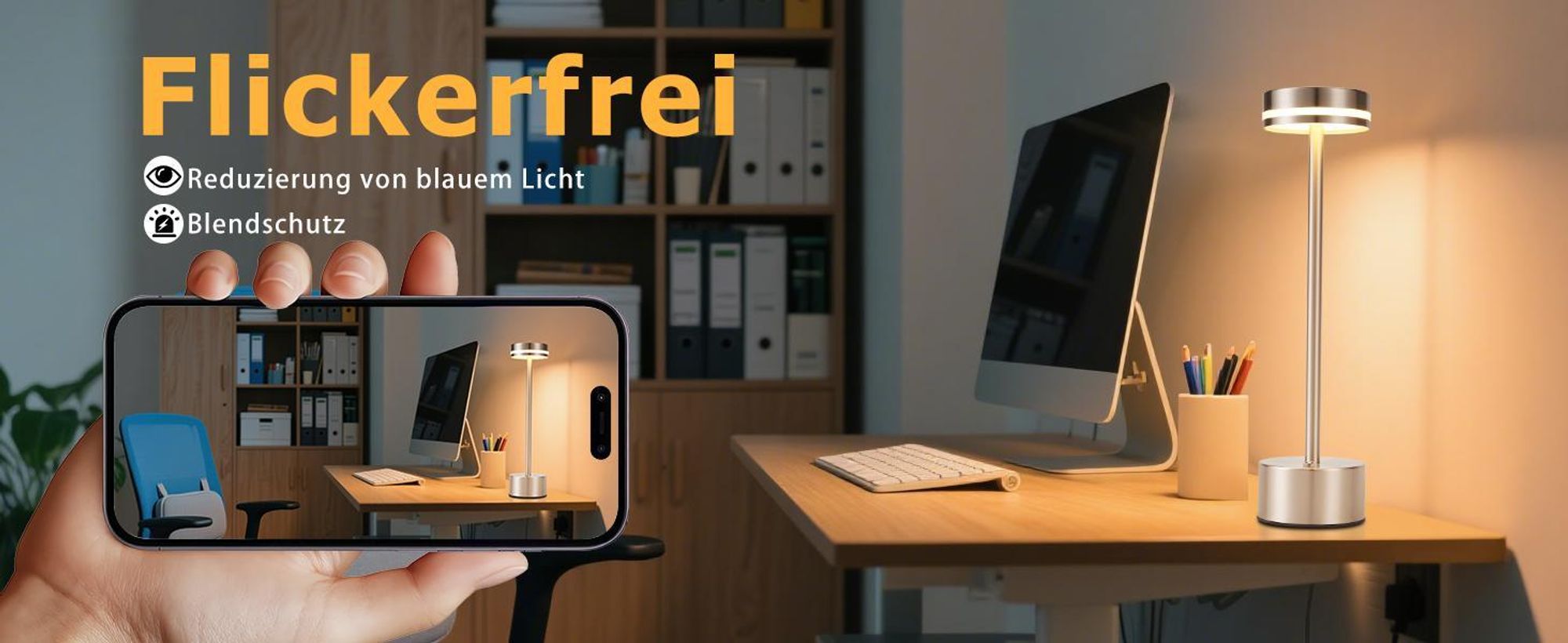 ZMH Tischleuchte Akku LED Tischlampe Kabellos Nachttischlampe Dimmbare mit USB-C Touch Lampe 3000K-6500K Silber Tischlampen für Schlafzimmer Esszimmer Büro