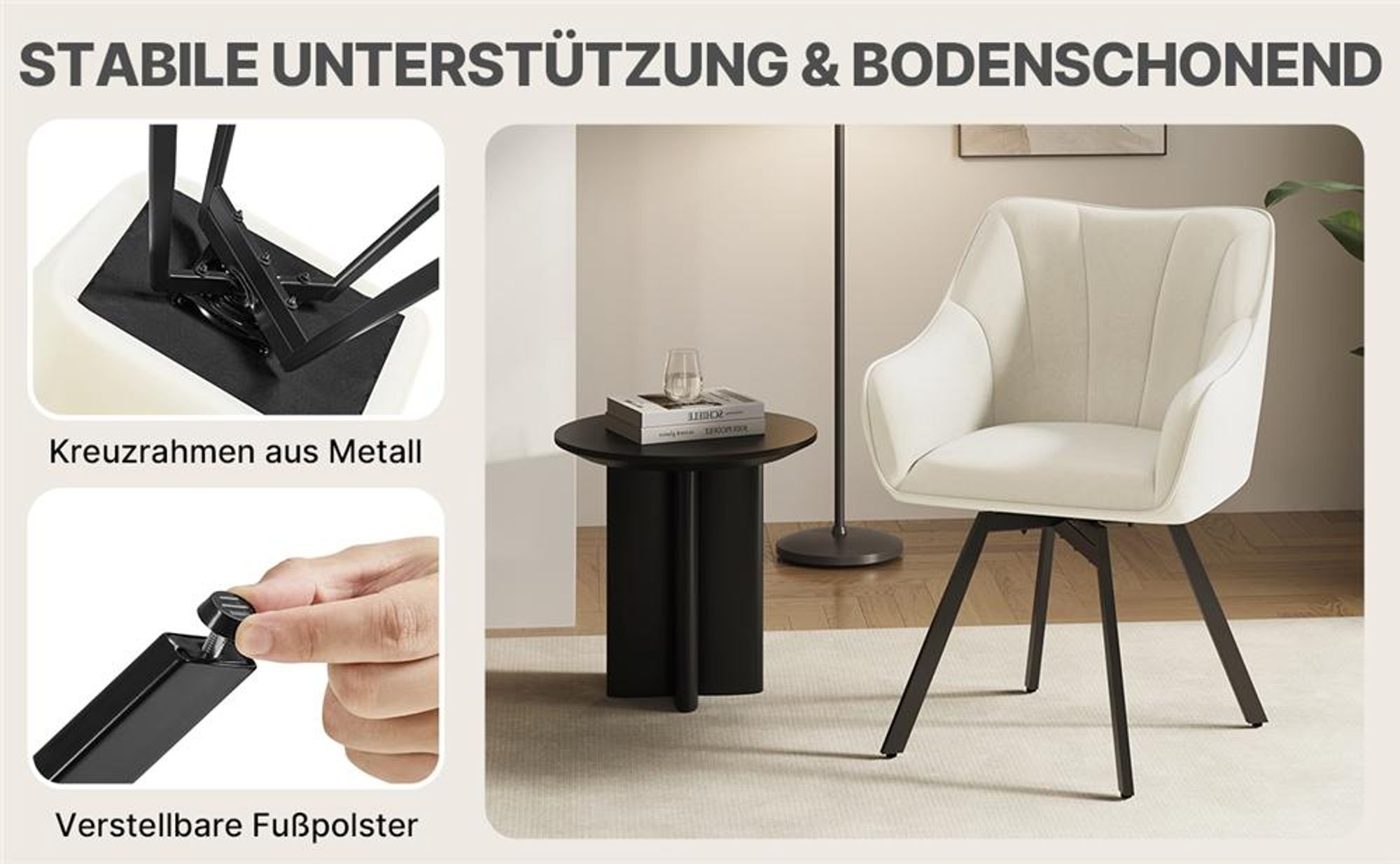 Yaheetech Esszimmerstuhl mit Armlehnen & Rückenlehne, 360° drehbarer Küchenstuhl, samtiger Sessel aus Metallgestell, Beige