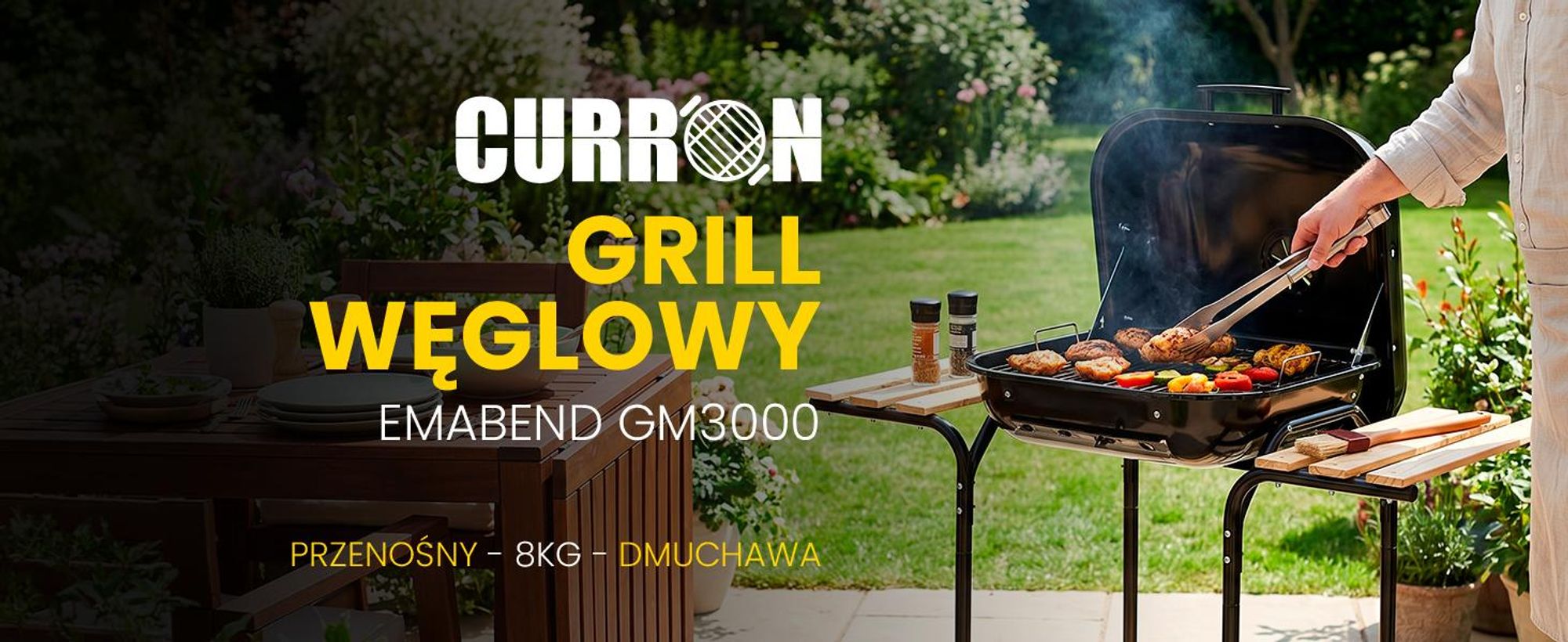 Grill węglowy z dwiema półkami i pokrywą w kolorze czarnym
