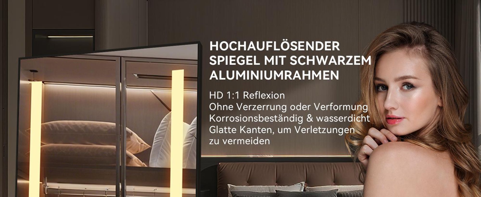 Puluomis Ganzkörperspiegel 150x50 cm mit 3 Farben Beleuchtung dimmbar, mit Aluminiumrahmen horizontal/vertikal zur Wandmontage oder zum Stellen/Lehnen