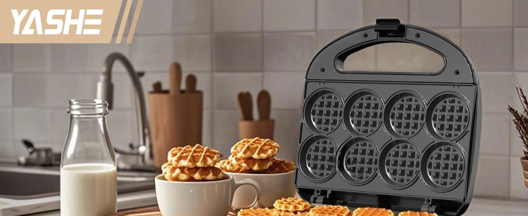 YASHE Mini Waffelmaker 8x5cm Waffeln Antihaft Kompakt Ideal für Frühstück