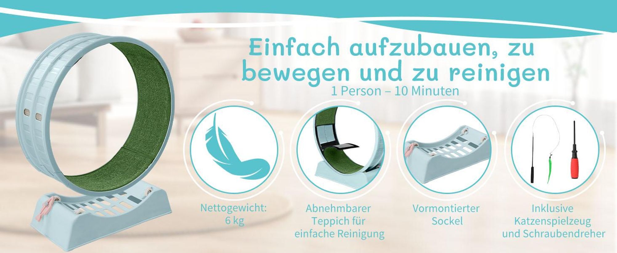 FCH Katzenlaufrad, Laufband für Katzen, Innendurchmesser 80cm, PP-Kunststoff, leise Laufband und Sicherheitsschloss-Design, Blau