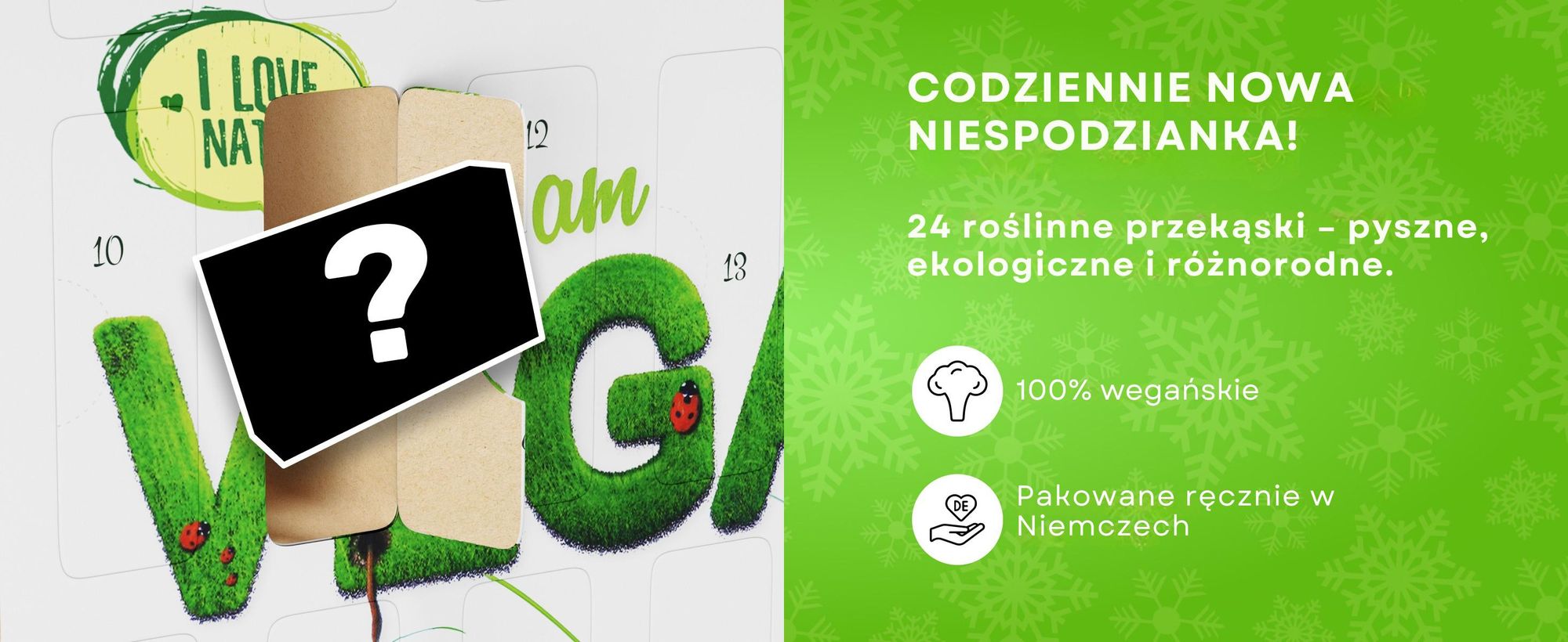 BOXILAND® wegański kalendarz adwentowy 2026, 24 przekąski, słodycze