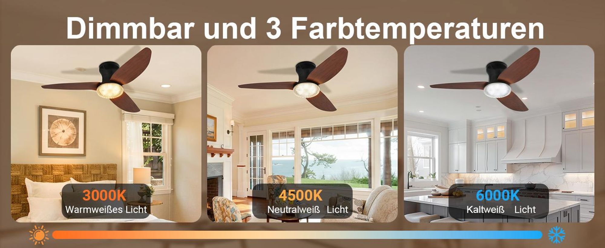 100cm Deckenventilator mit Beleuchtung und Fernbedienung DC Motor 3 Farbtemperatur Dimmbar 6 Stufen APP-Steuerung