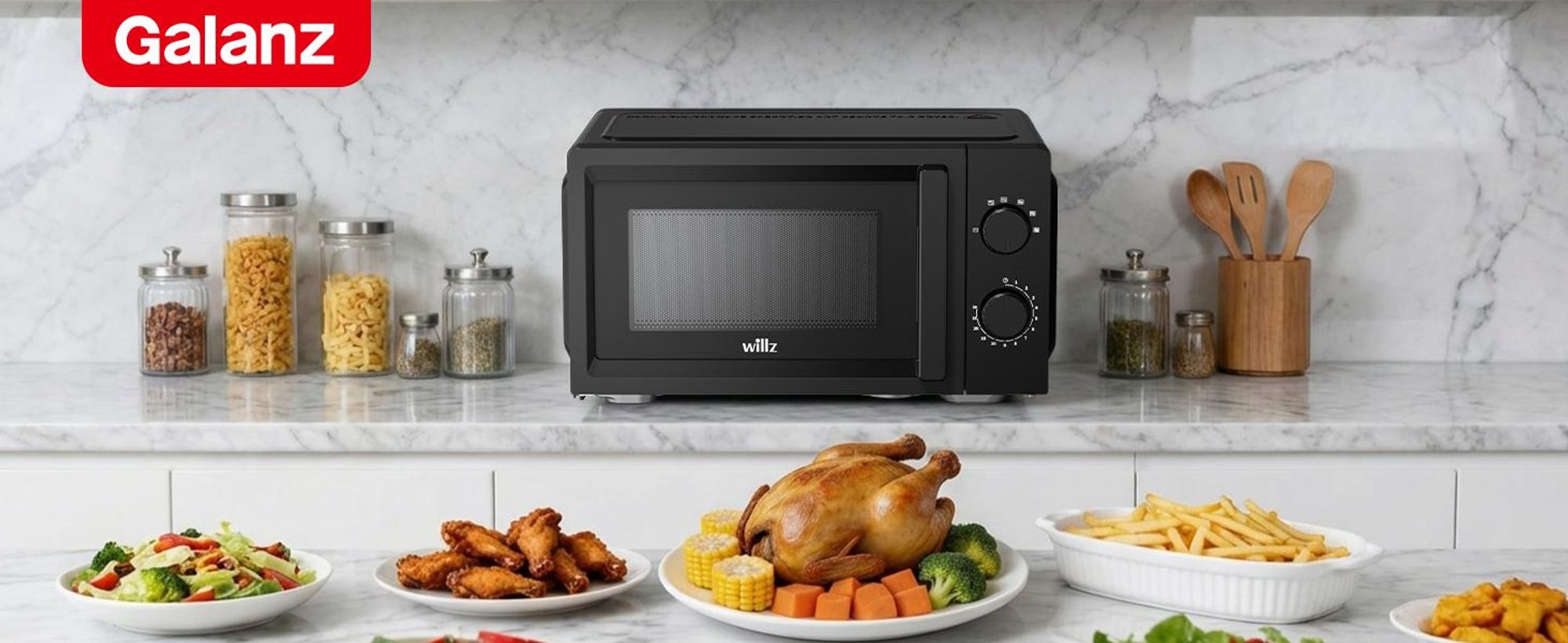 WILLZ Mikrowelle 20L 700W 6 Leistungsstufen Auftaufunktion schwarz