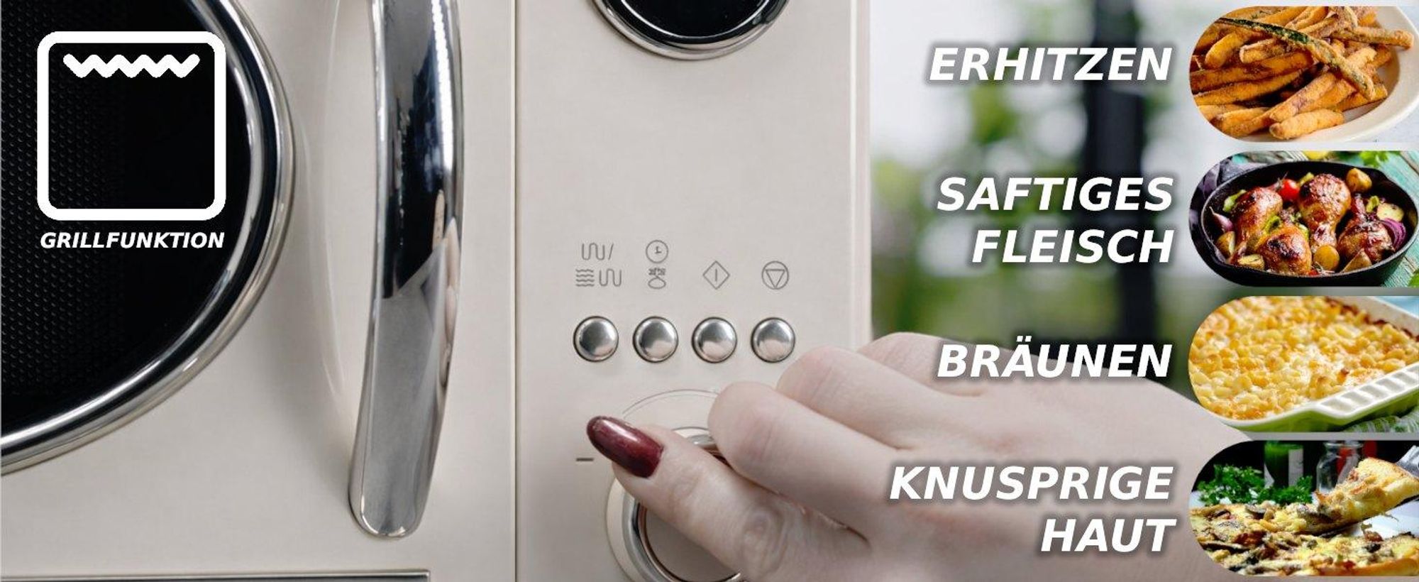Retro Mikrowelle creme mit Grillfunktion MW 2600 DGC Kalorik 1150W 20L