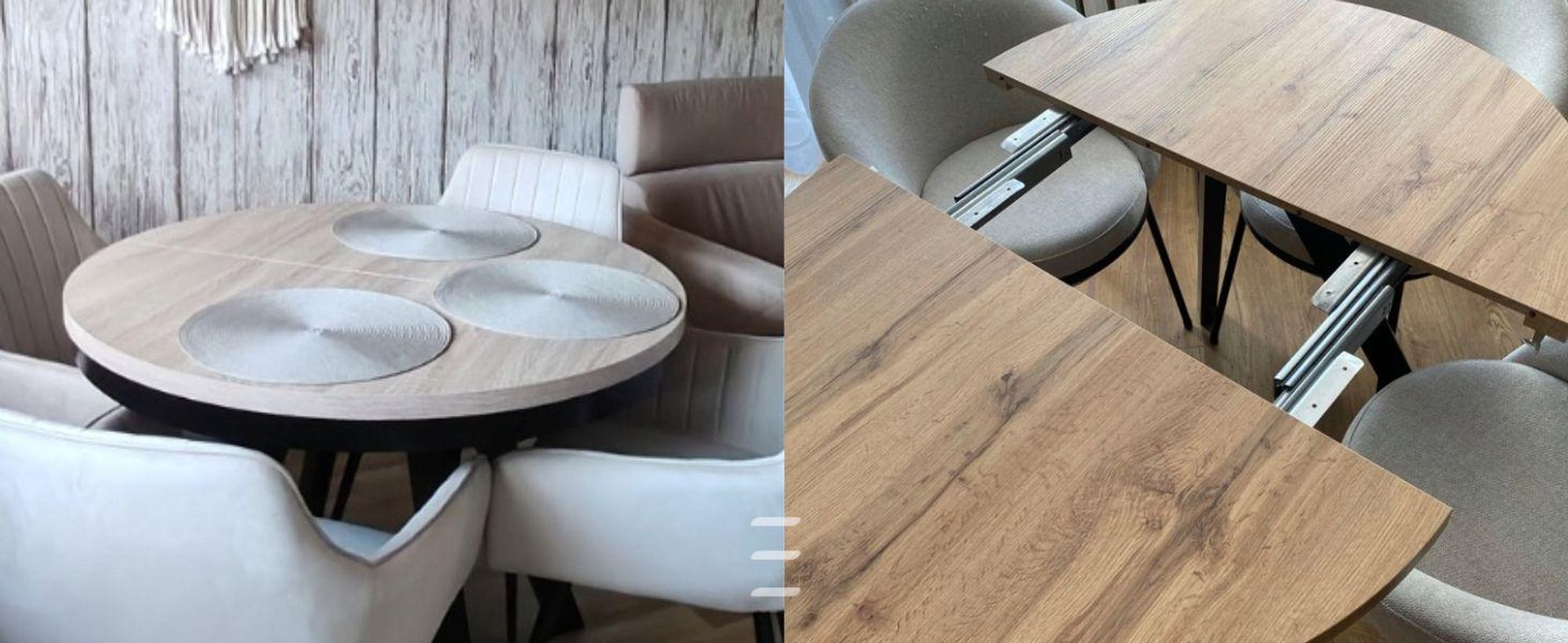 Runder Ausziehbarer Tisch für Esszimmer, PERO mit einem Ring-Gestell, Loft-Stil, Skandinavische, Durchmesser: 100 / 150 cm, Farbe: Weiß / Schwarz