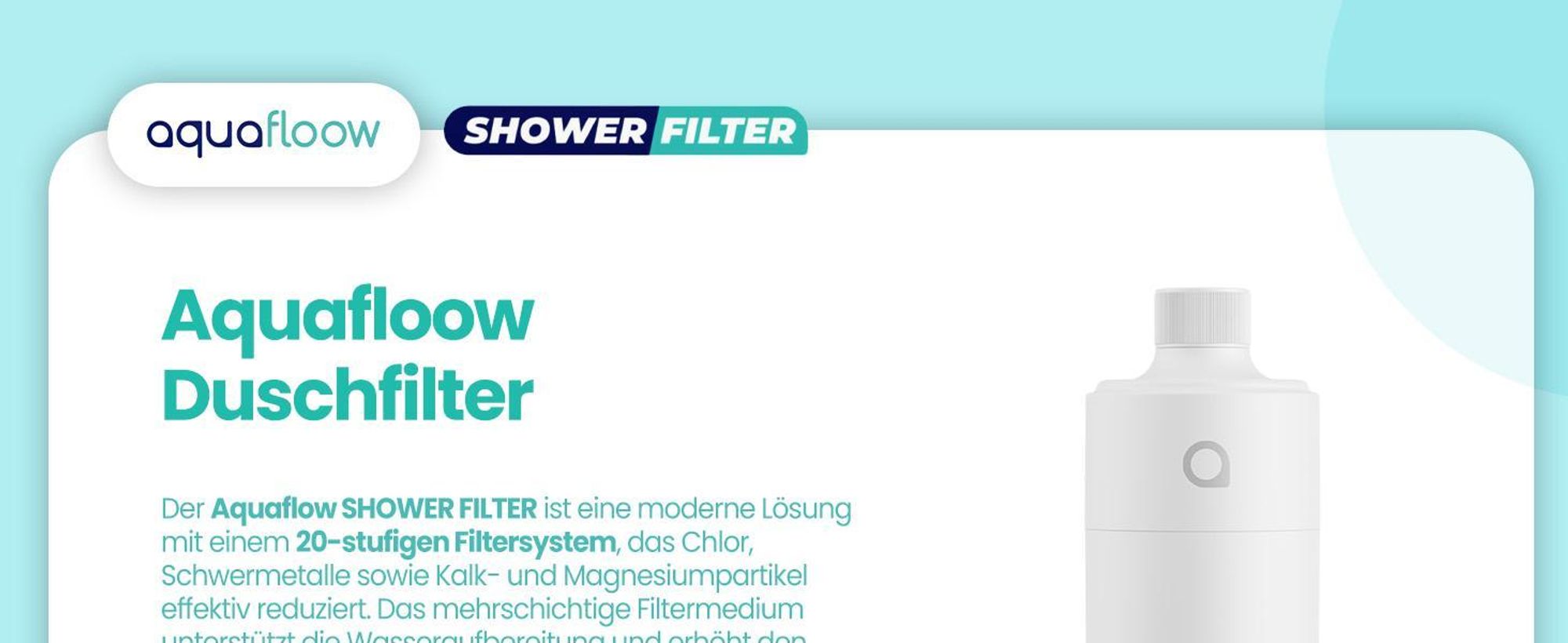 AquaFloow Duschfilter Weiß – 20-Stufen Filtration, Kalk- & Chlorreduzierung, Universal 1/2″ – 1 Stück