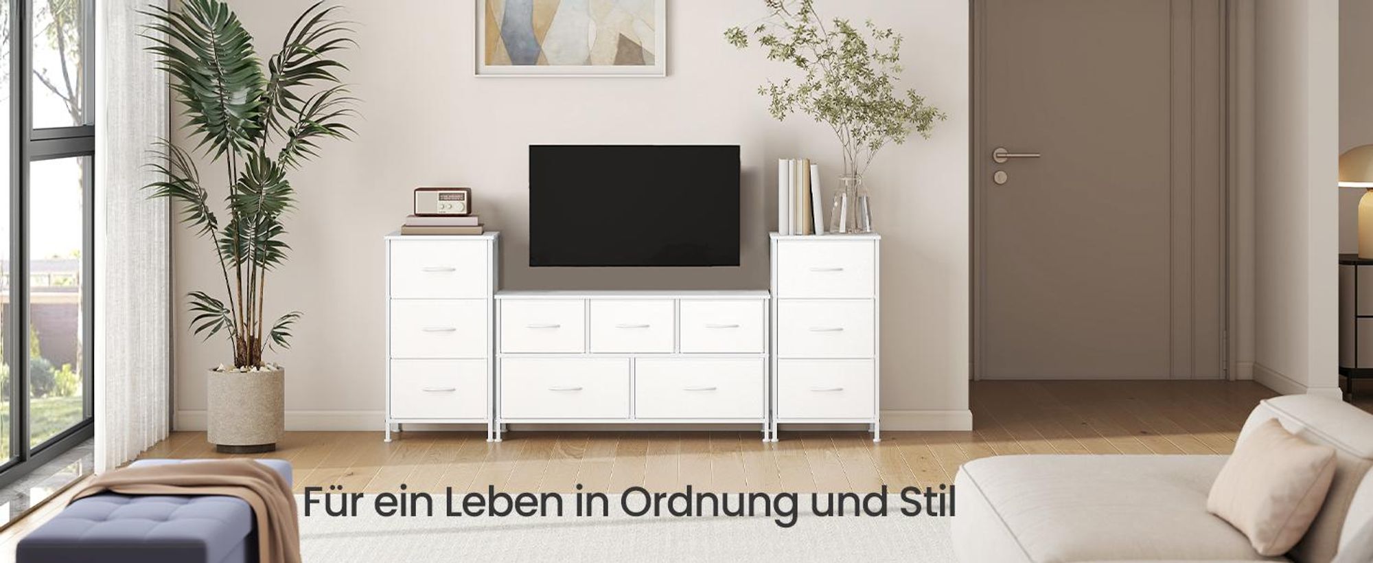 SONGMICS Kommode, Schrank, 5 Stoffschubladen, Aufbewahrungsschrank, Stahl