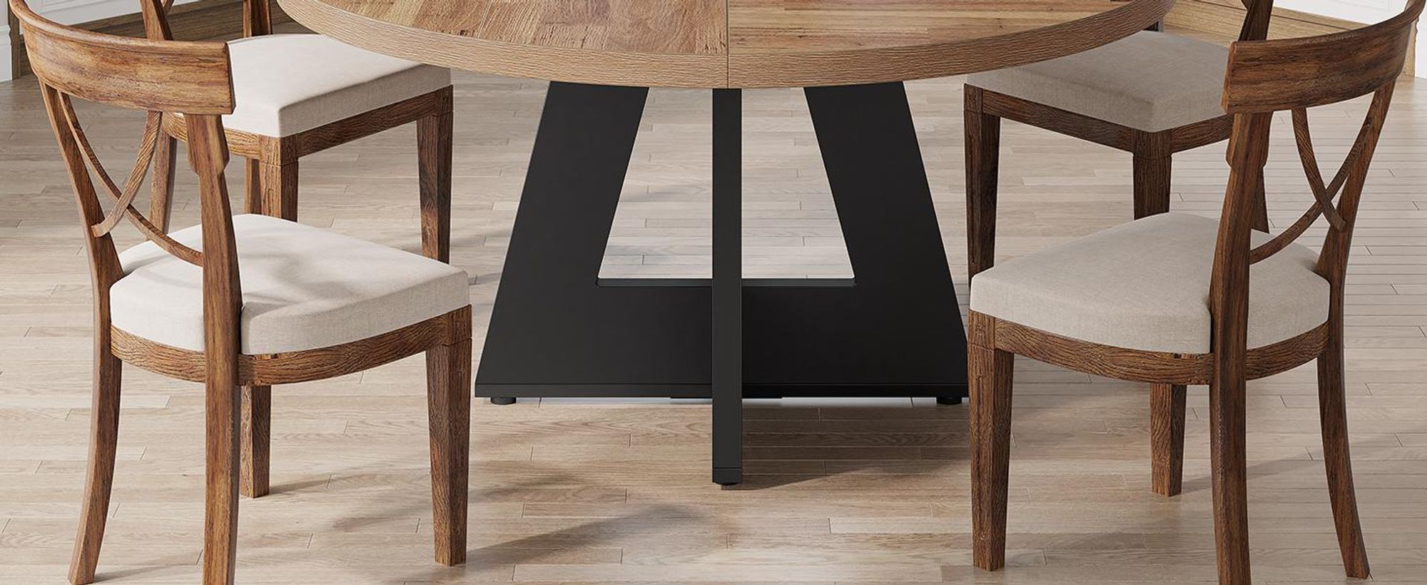 Tribesigns Farmhouse Esstisch, 120 cm Runder Esstisch für 4, Runder Esstisch für Zuhause Esszimmer Wohnzimmer (Schwarz / Braun)