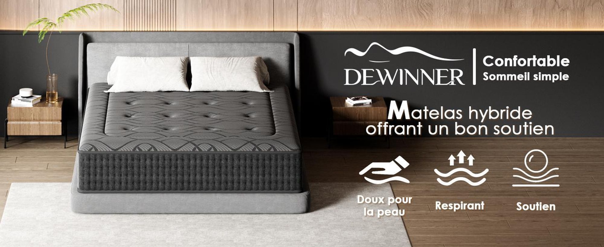 DEWINNER Matelas 140x200 cm, Hauteur 30 cm, Matelas Silencieux d'épaisseur Moyenne, Mousse à Mémoire de Forme Hybride, Ressorts Ensachés Individuels