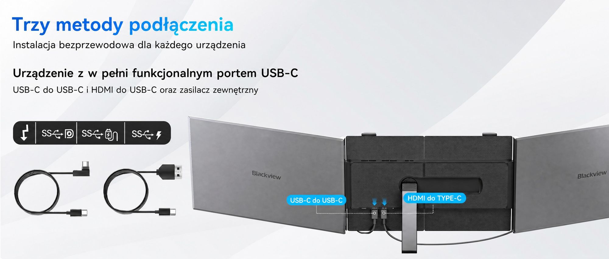 Blackview Przenośny monitor DCM6 14", monitor do laptopa z dwoma ekranami, ultracienki, FHD, do laptopów 13,3"-17,3", certyfikat obrót o 180°, kompatybilny z systemami Windows/Mac/Android