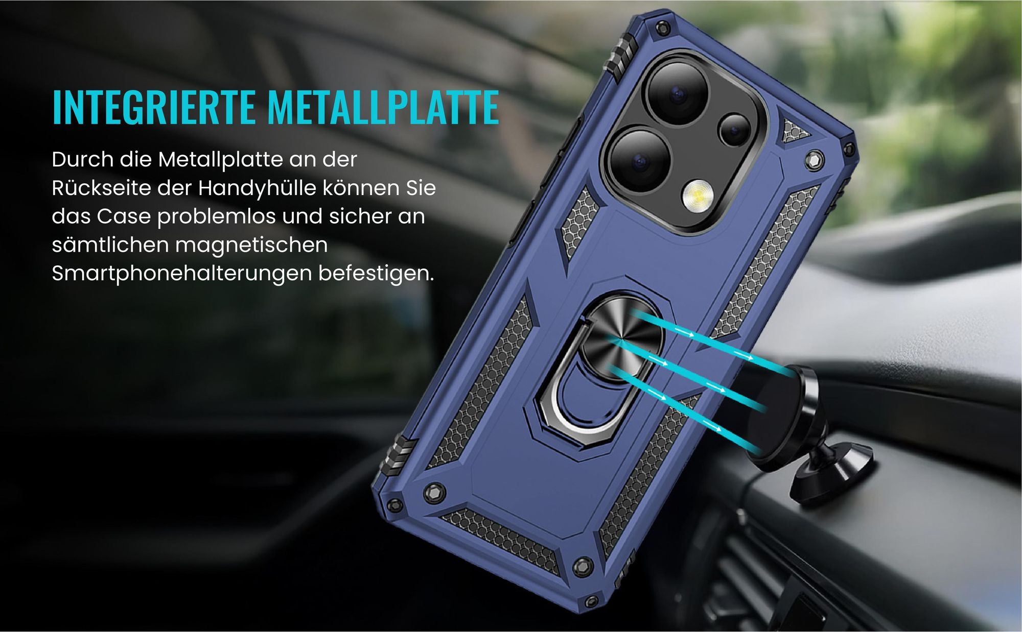 Bumper für Xiaomi Redmi Note 13 in Blau mit Metallplatte