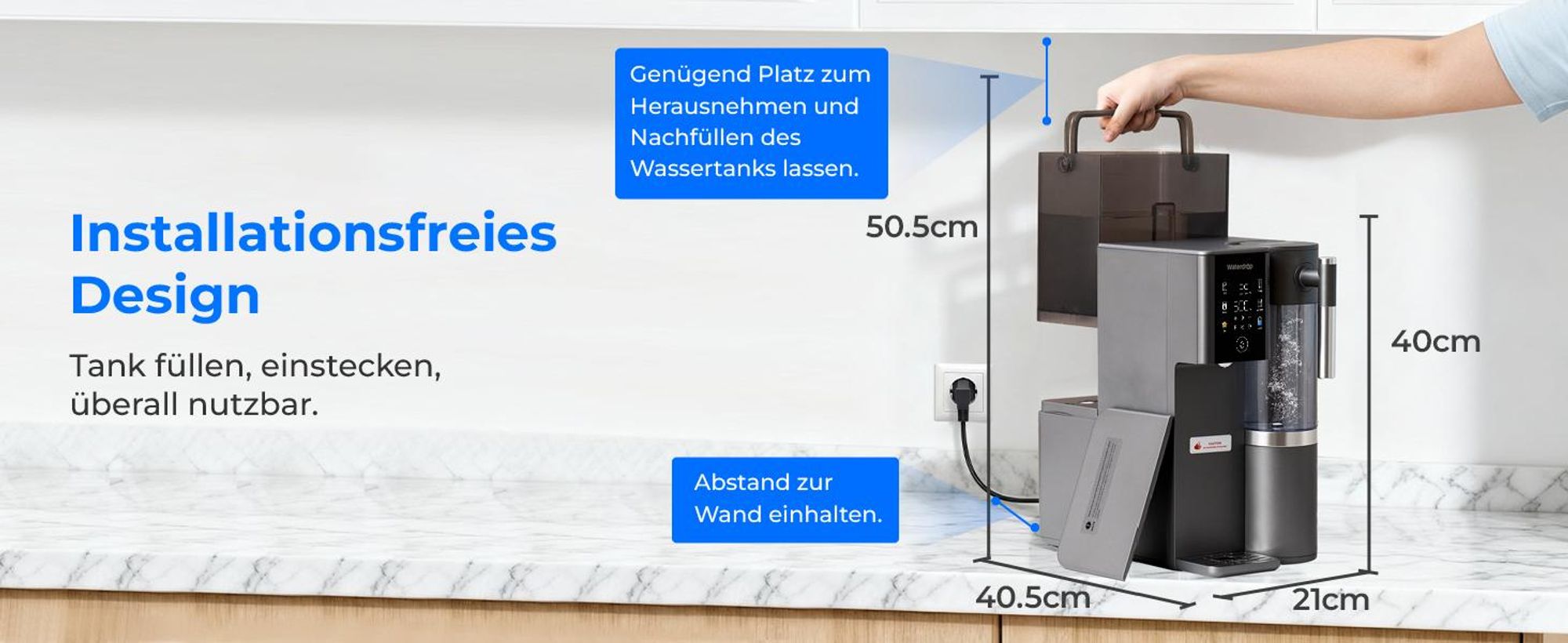 [Mineralisiert] Waterdrop WD-A2G Auftisch-Umkehrosmoseanlage, Heiß- und Kalt-RO, Tragbarer Reinwassertank, 6 Temperaturen