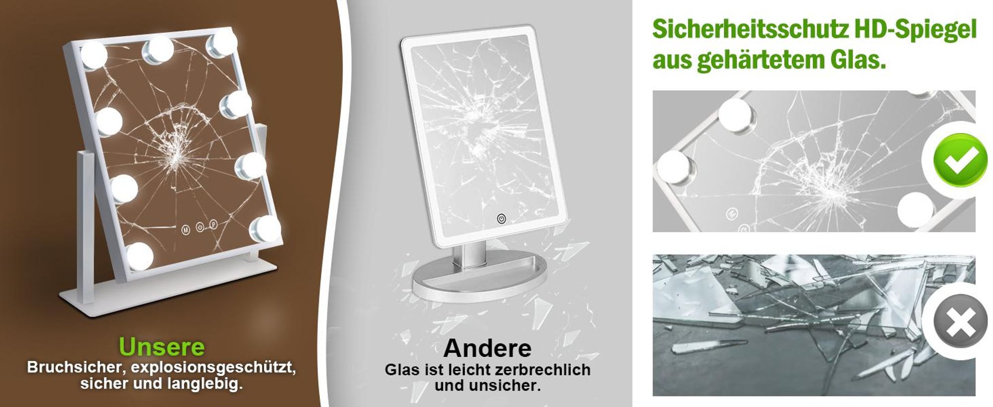 ZMH Schminkspiegel mit Beleuchtung Hollywood Spiegel Vanity Mirror mit 9 LED Klein Kosmetikspiegel mit Licht 360° Drehung Tischspiegel 3 Modi schminktischspiegel Touch Hollywoodspiegel Dimmbar