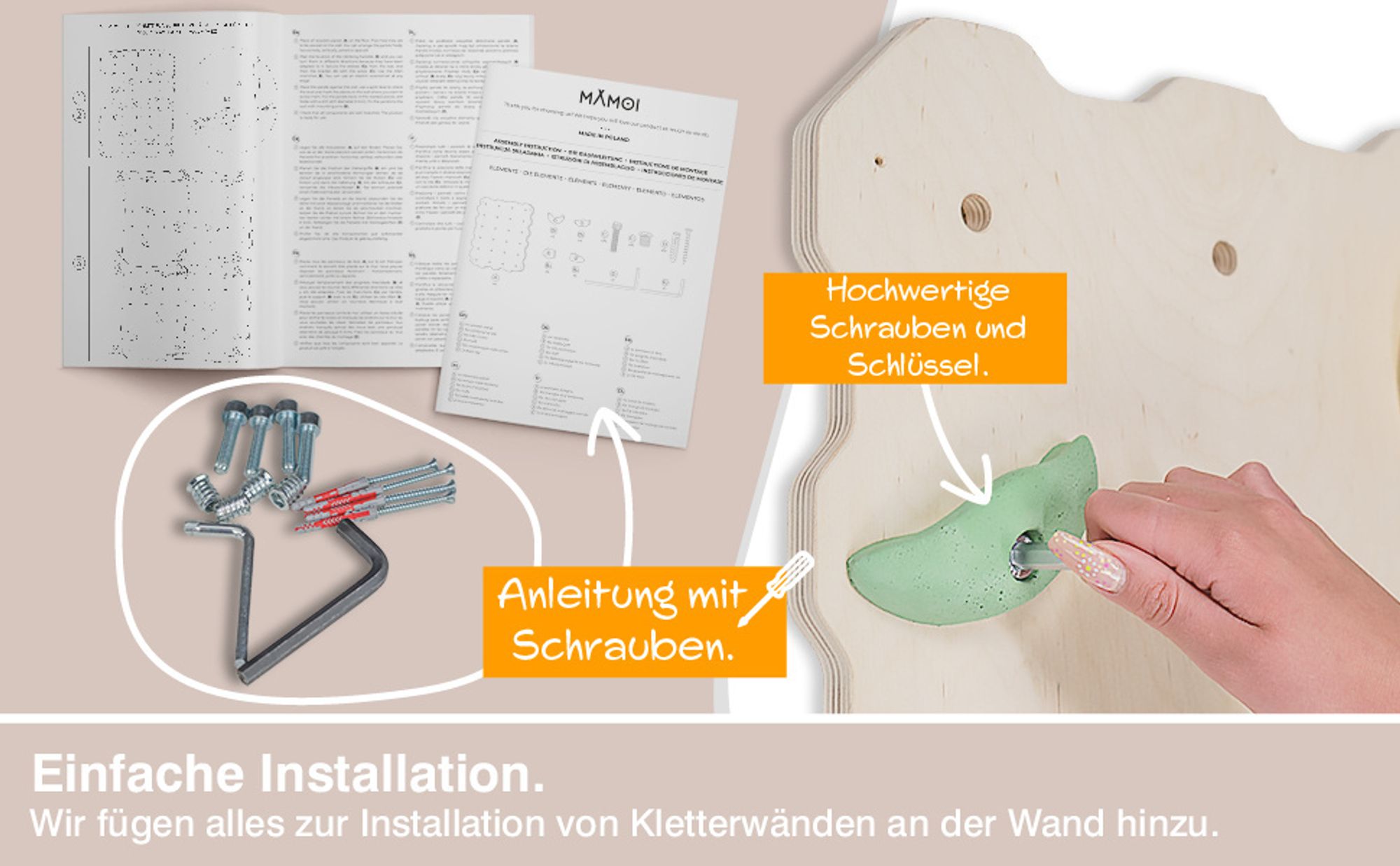 MAMOI® Klettergriffe Set, Klettersteine für die Wand, Indoor und Outdoor Klettergriffe, Klettergriffe für Kinder, Bouldergriffe, Set