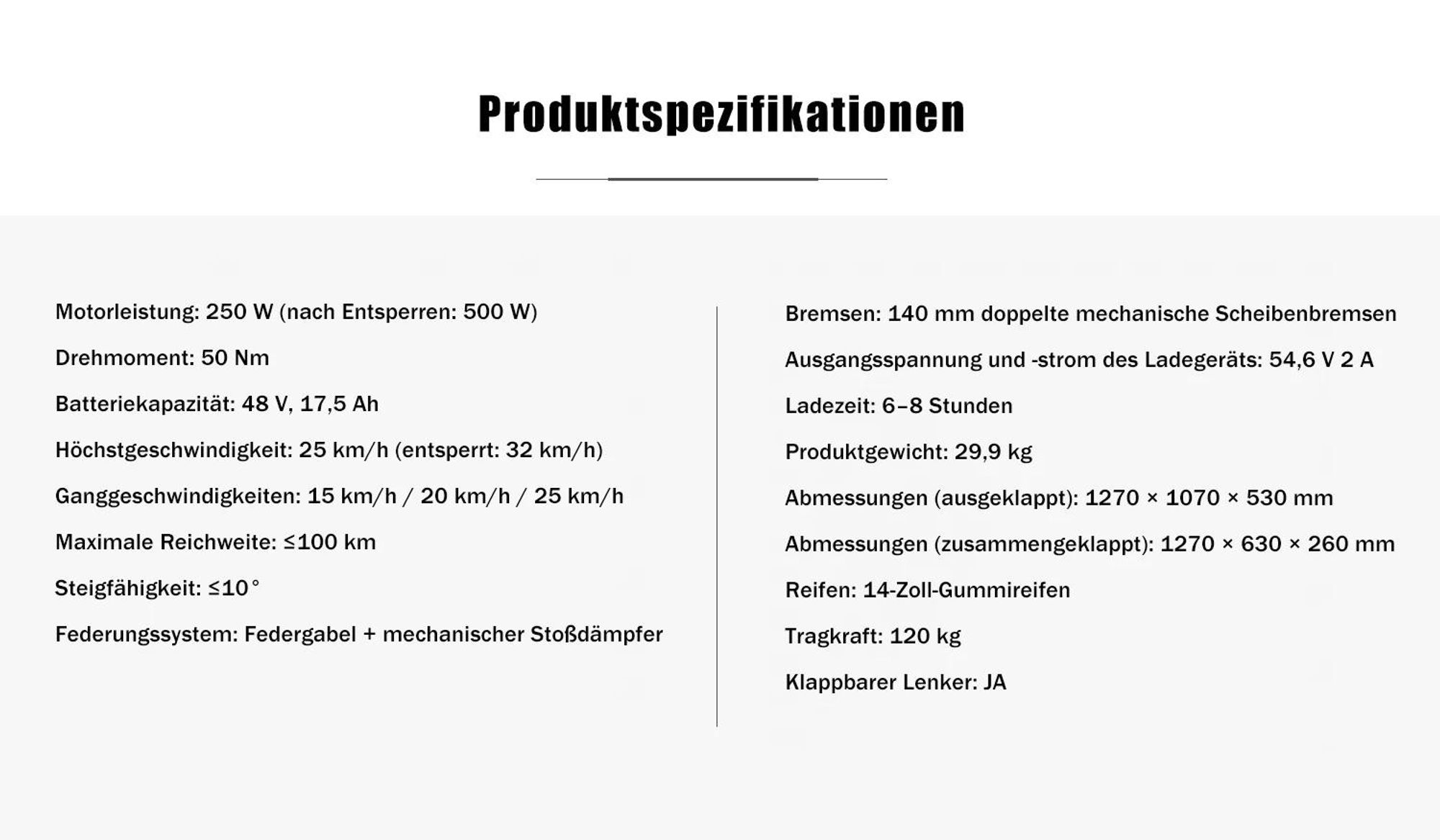 C14 - 48V17.5Ah 14 Zoll E-Scooter mit mechanischer Scheibenbremse Eisenrahmen - Schwarz