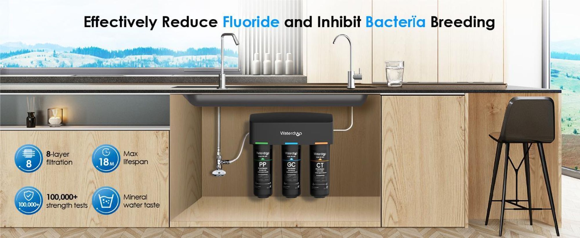 Waterdrop TSB Untertisch Wasserfiltersystem, mit 1 zusätzlichen 10PP-Filter