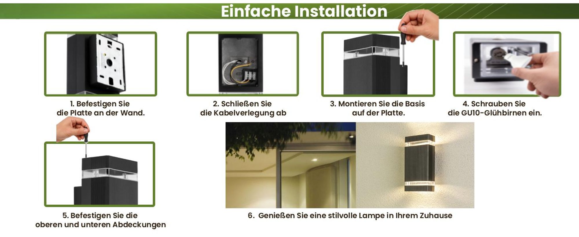LUMILED Außenwandleuchte Wandlampe Wand GU10 Fassung Außenbeleuchtung Wandleuchter Gartenleuchte Terrasse Haus Fassade IP44 schwarz rechteckig
