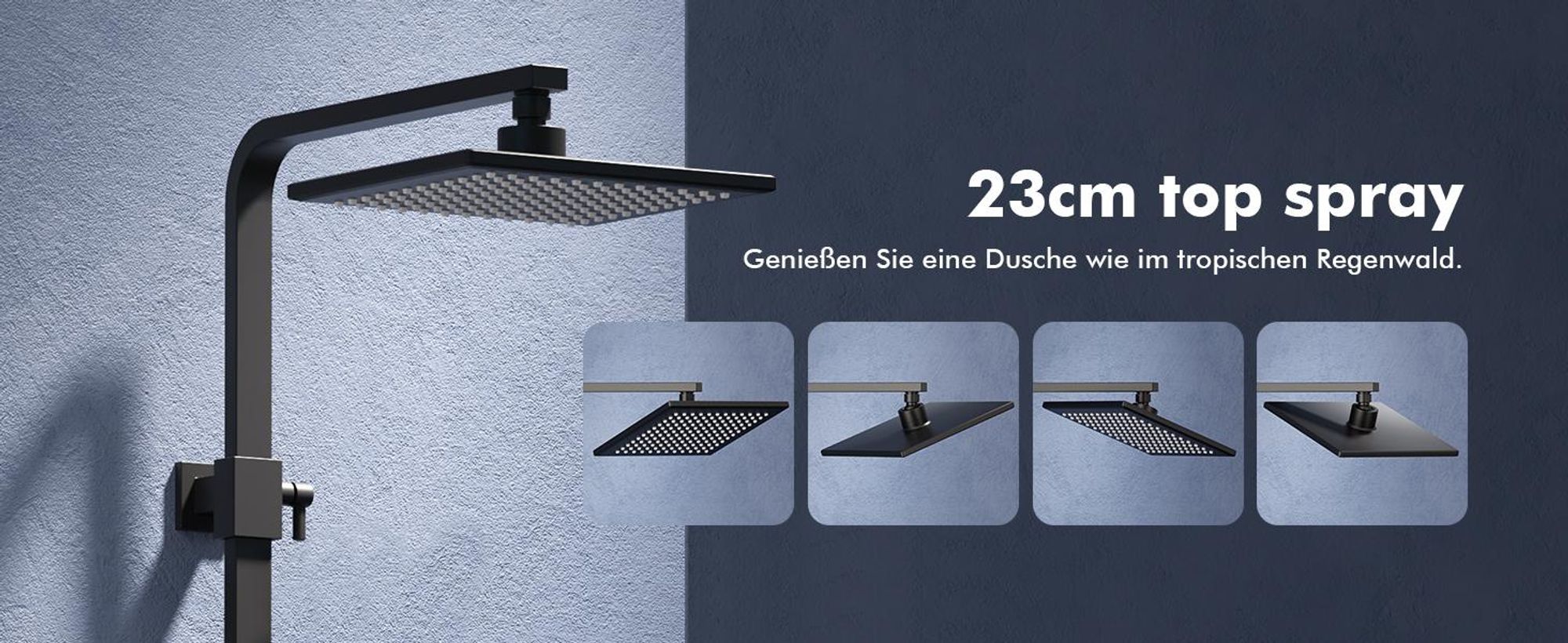 Homelody Duschsystem Schwarz Regendusche Duschset ohne Armatur mit Überkopfbrause Handbrause Duschsäule Duschsystem mit Umsteller eckig Duschsäule für Badezimmer, schwarz