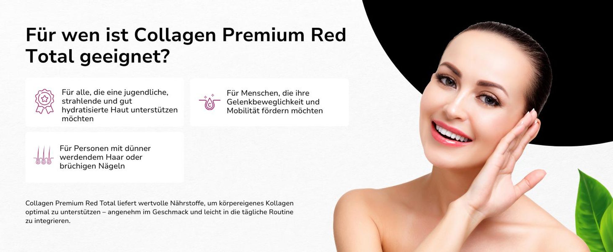 Zubereitungs- und Dosierungshinweise für Collagen Premium Red Total mit Qualitätskennzeichnungen