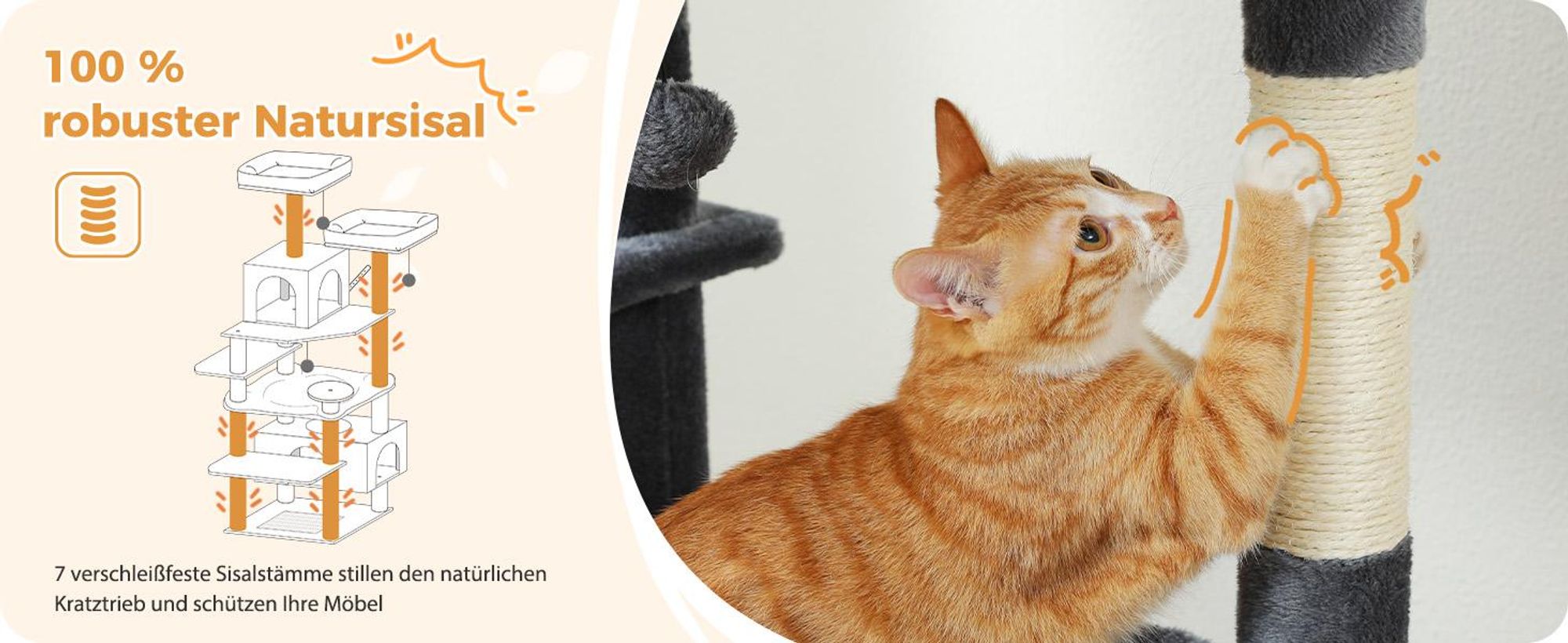 PAWZ Road Kratzbaum Grosse Katzen Stabil, 184 cm Grau