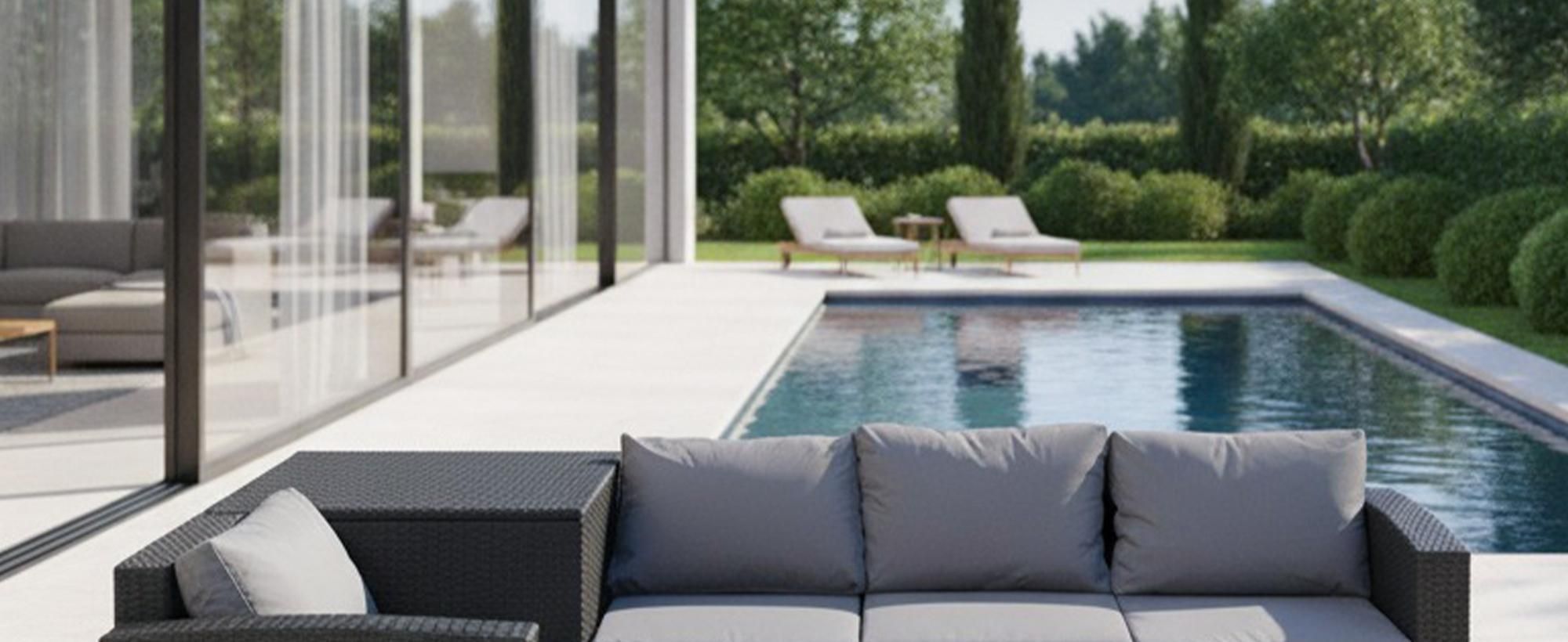 HOMAVO Gartenlounge Set 4-Personen, Inklusive Beistelltisch und Auflagenbox, mit Wasserdichte Schutzhülle, Für Garten, Balkon, Terrasse