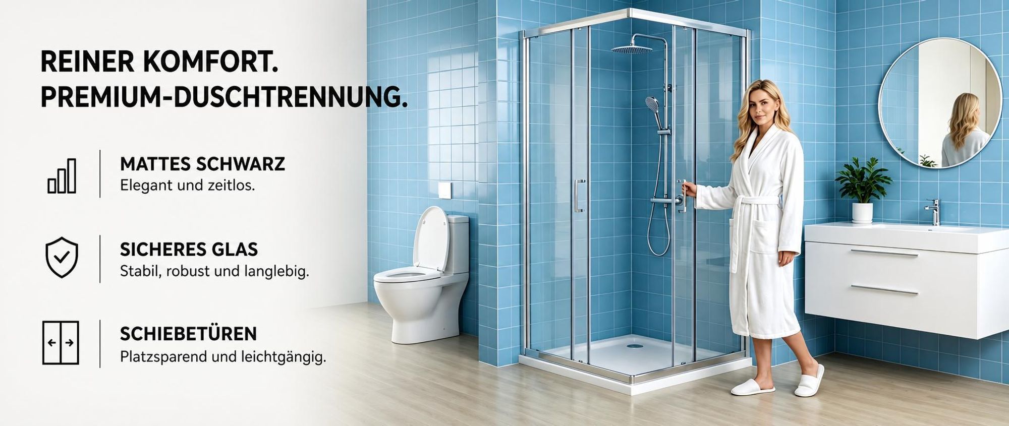 LISA Duschkabine Eckeinstieg 90x90x185 cm mit Doppel Schiebetür rollen, 6mm ESG Sicherheitsglas, Schiebetüren Glas komplett Dusche Silber