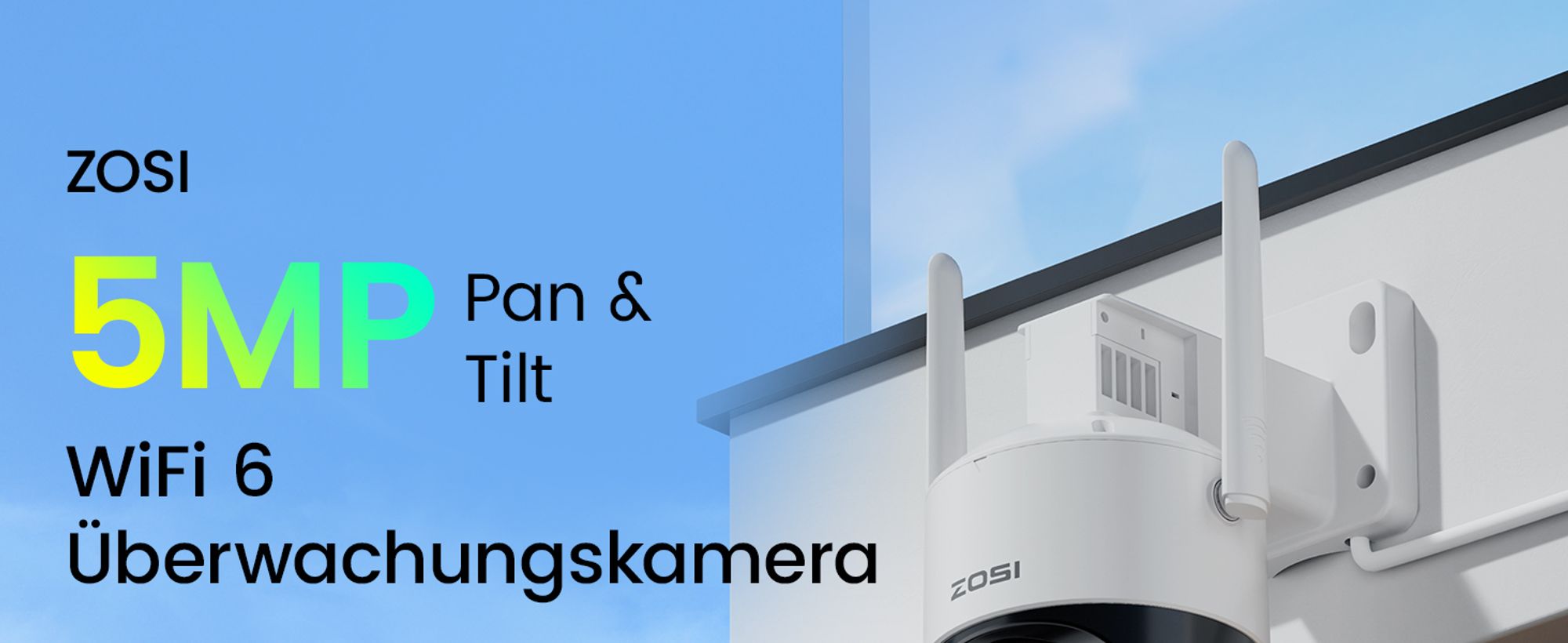 ZOSI 3K Wi-Fi 6 Outdoor Überwachungskamera mit 360° Pan & Neigung, 2,4 GHz WLAN Kamera für Außen mit AI Mensch/Fahrzeug/Tier Erkennung, 2-Wege-Audio