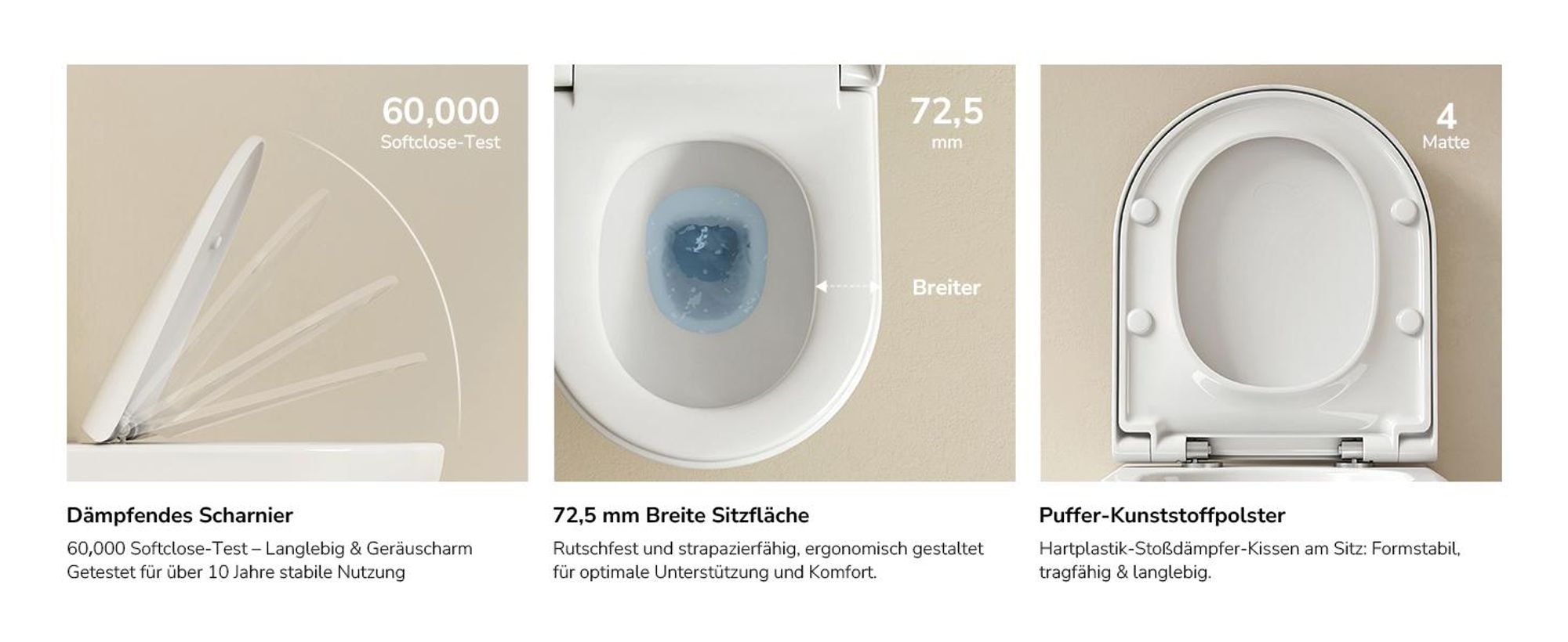 EMKE Hänge-WC spülrandlos Keramik Wassersparend Wandmontage Toilette mit Direktspülung Doppel-Loch-Gegenspülung Soft-Close Deckel Glänzendweiß