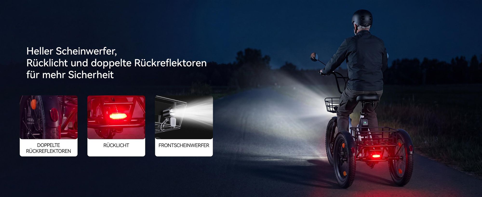 20" Fat Tire E-Bike Dreirad Klappbar, Elektro Lastenfahrrad Erwachsene, 36V 10.4Ah, 250W Motor, Differential, 286kg Zuladung, Doppelkorb, Grau