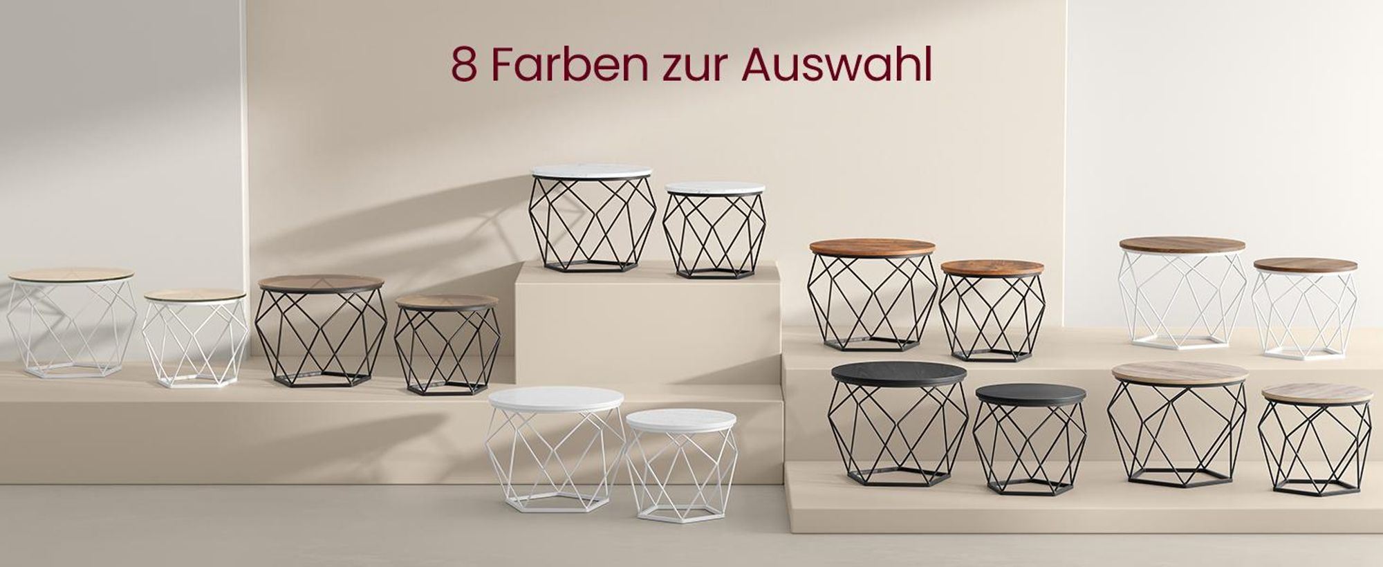 VASAGLE Beistelltisch, 2er Set, abnehmbare Tischplatte, transparent-wolkenweiß