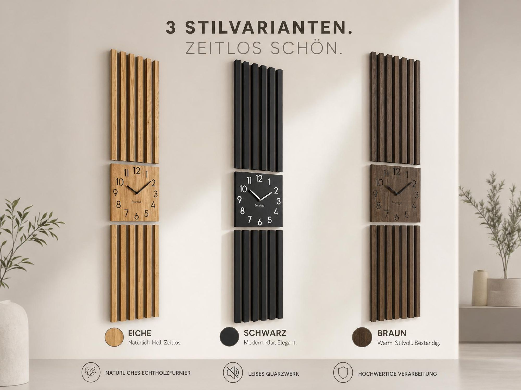 Wanduhr groß Moderne Eichenholz Aufhängepaneel Lamellen 155x30cm ohne tickgeräusche modern holz eiche holzoptik wohnzimmer