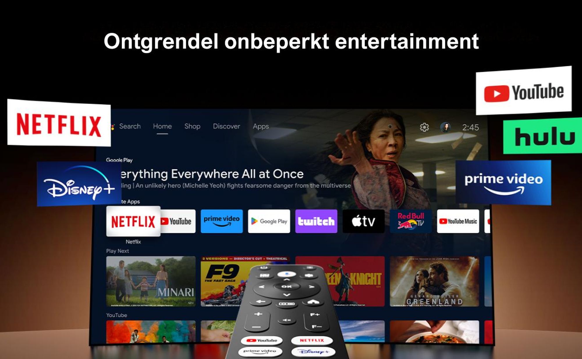 ULTIMEA Nova C40 beamer met 4K-decodering en Android TV 11.0. Beamer met een contrastratio van 1000:1, Dolby Audio, 600 ANSI lumen, HDR10 & HLG, en een 90° gimbal ontwerp zonder statief nodig