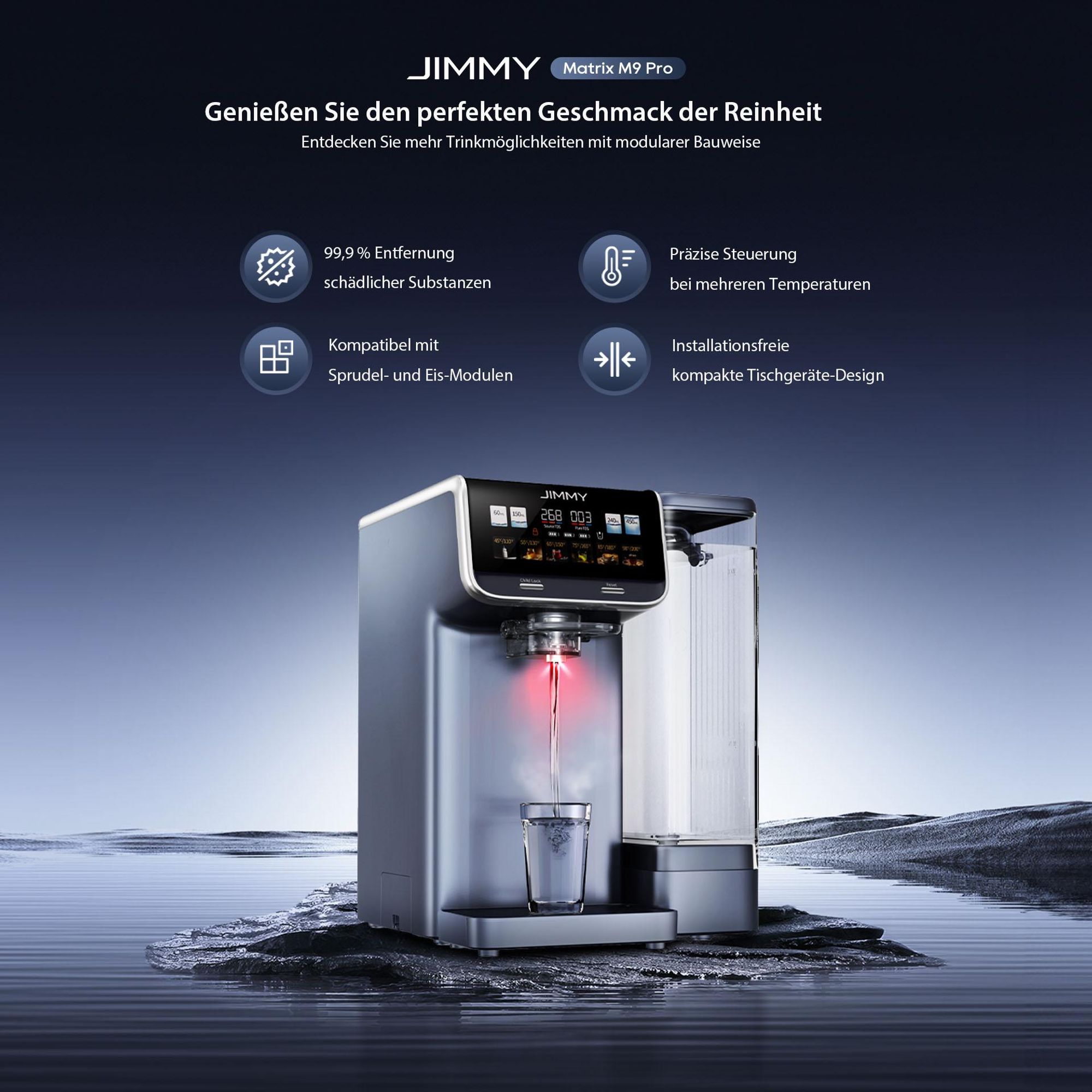 JIMMY Matrix M9 Pro: RO-Wasserfilter Umkehrosmose Tischgerät mit 3s Heißwasser, AquaLink, UV-C, Remineralisierung & PFAS Schutz