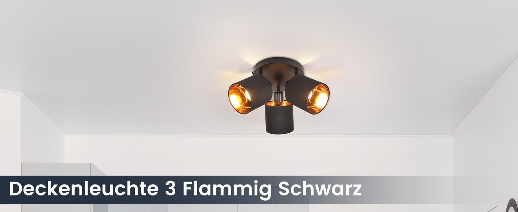 ZMH Deckenleuchte 3 Flammig Deckenlampe Schwarz Rund Deckenstrahler Vintage Deckenspot LED Wandstrahler Schwenkbar 350° E14 (ohne Leuchtmittel)