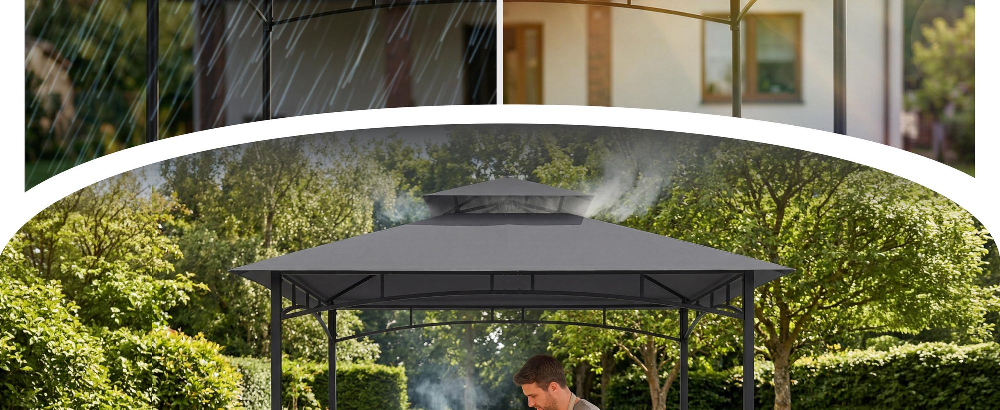 tectake® Grillpavillon wetterfest UV-Schutz Stahl anthrazit 240x150x250cm 2 Ablagen