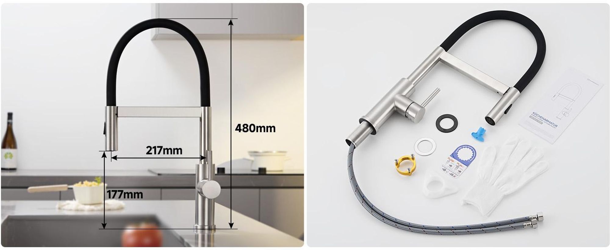 Küchenarmatur Magnetisch Edelstahl Gebürstet, Spültischarmatur mit Schlauch Flexibel, 2 Strahlarten Wasserhahn Küche Cecipa Mischbatterie