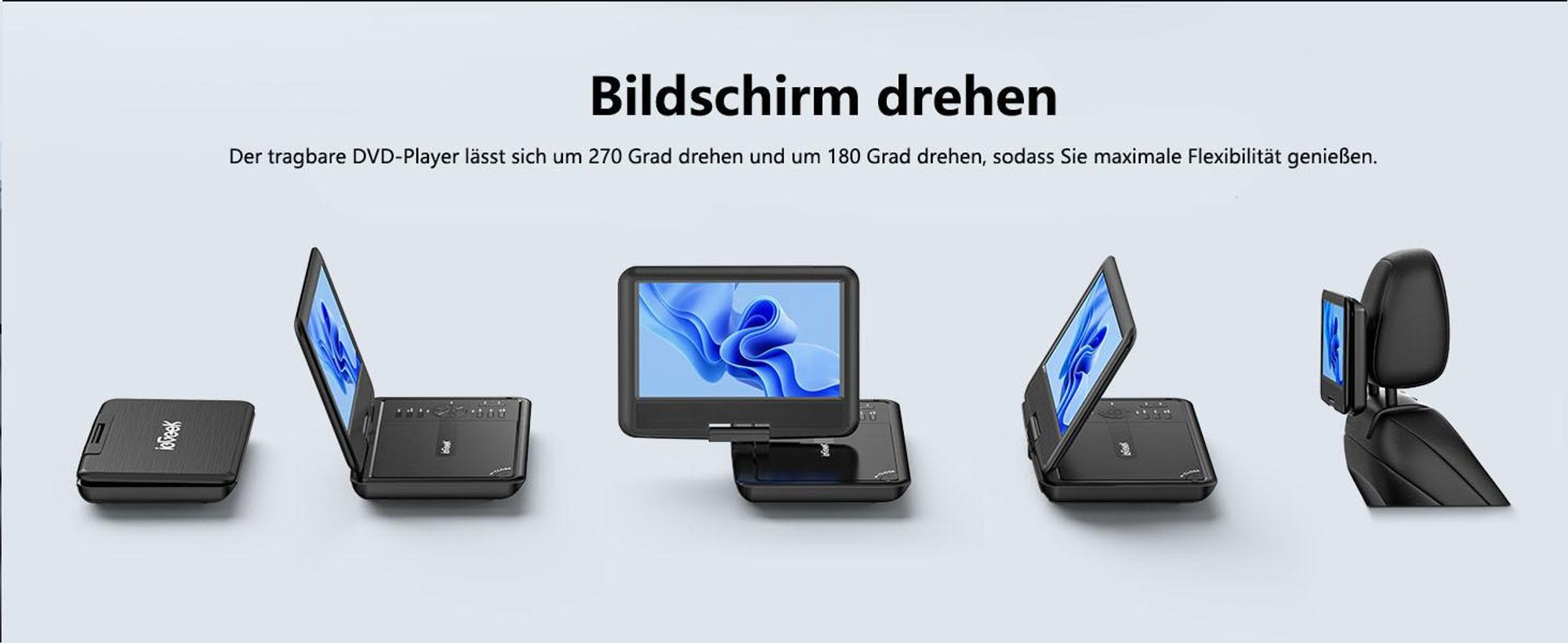 11.5" Tragbarer DVD Player mit 9.5" HD Drehbildschirm für Auto und Kinder mit Autoladegerät und AC Adapter mit32G Karte Schwarz