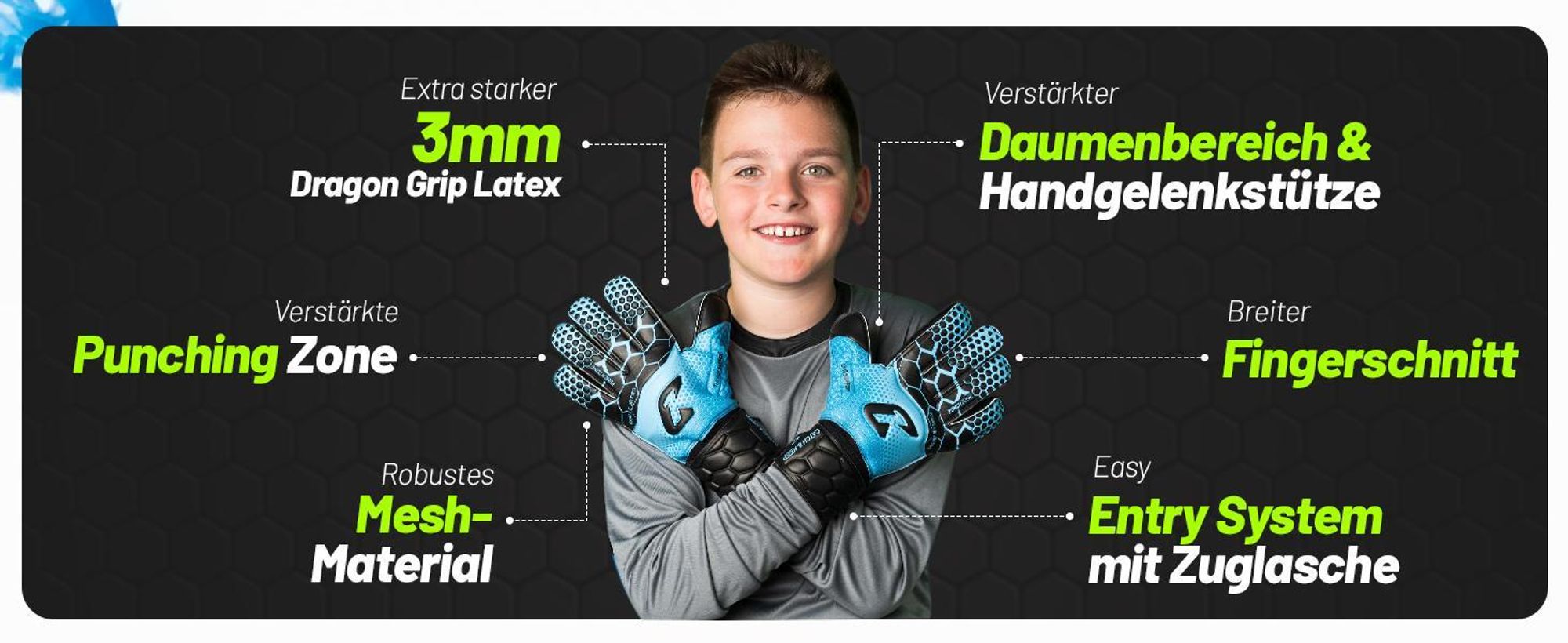 CATCH & KEEP Pro 3.0 torwarthandschuhe kinder - kinder torwarthandschuhe mit Fingerschutz&Griff für festen|torwarthandschuhe junior in Größen 3 bis 7