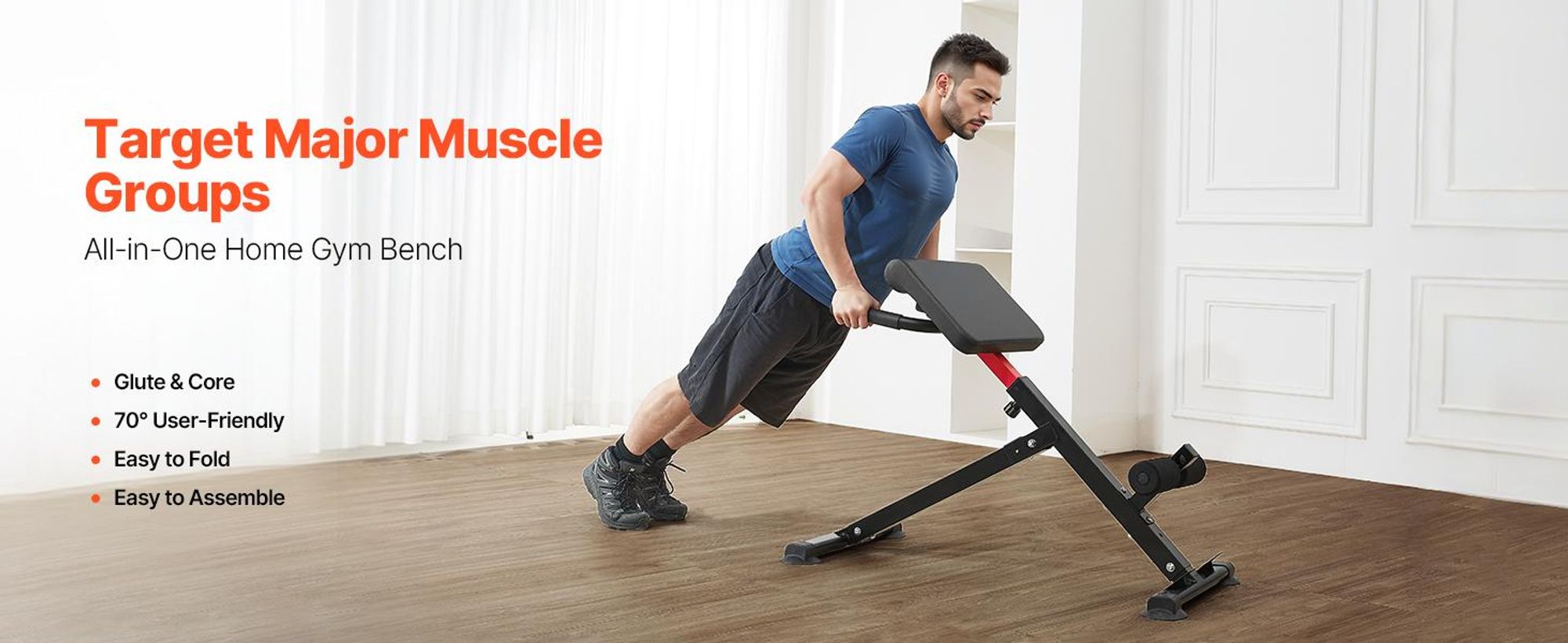 VEVOR Roman Chair Super Extension Bench 113 kg Tragkraft Klappbar, Rückenmuskeltraining Trainingsgerät, Home Gym Fitness Gewichtheberbank