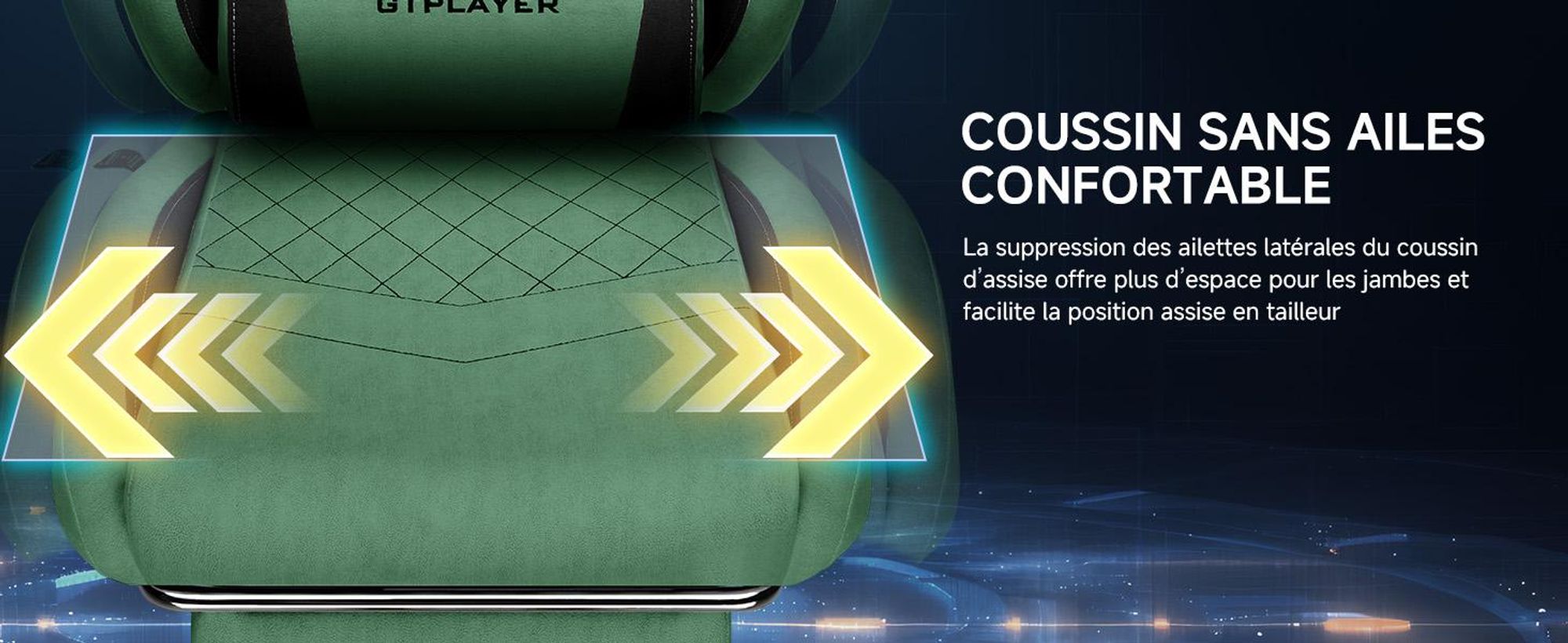Chaise de jeu GTPLAYER, Chaise de jeu ergonomique en tissu avec soutien lombaire, Chaise PC avec dossier élargi, supporte jusqu'à 150 kg, Vert